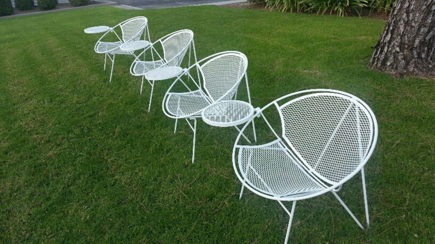 Metal 1950s John Salterini Lounge Chairs with Footrests & Side Tables Mid-Century 