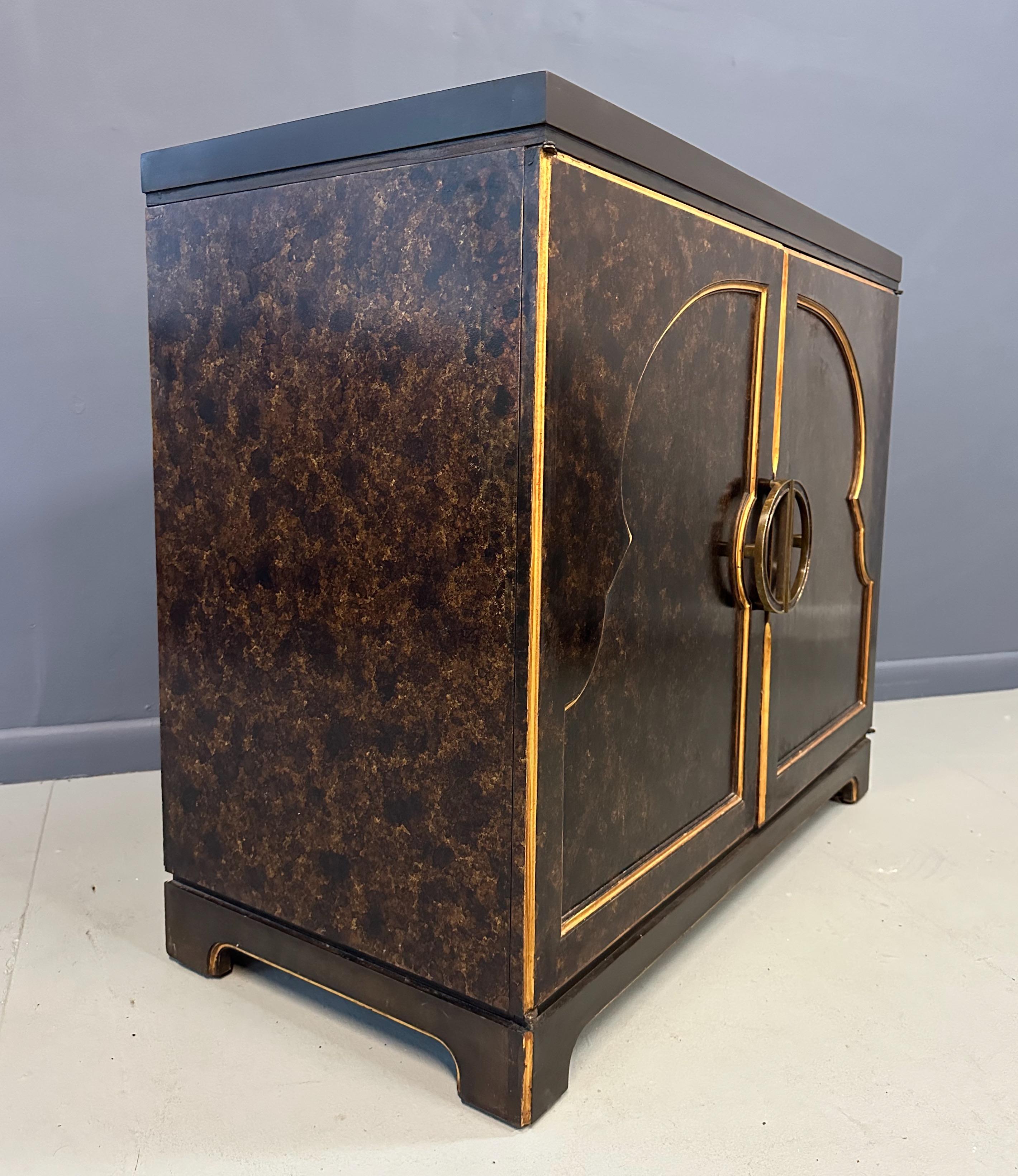 Wood 1970s John Widdicomb Commode in A Faux Tortoise Shell Finish Mid Century For Sale