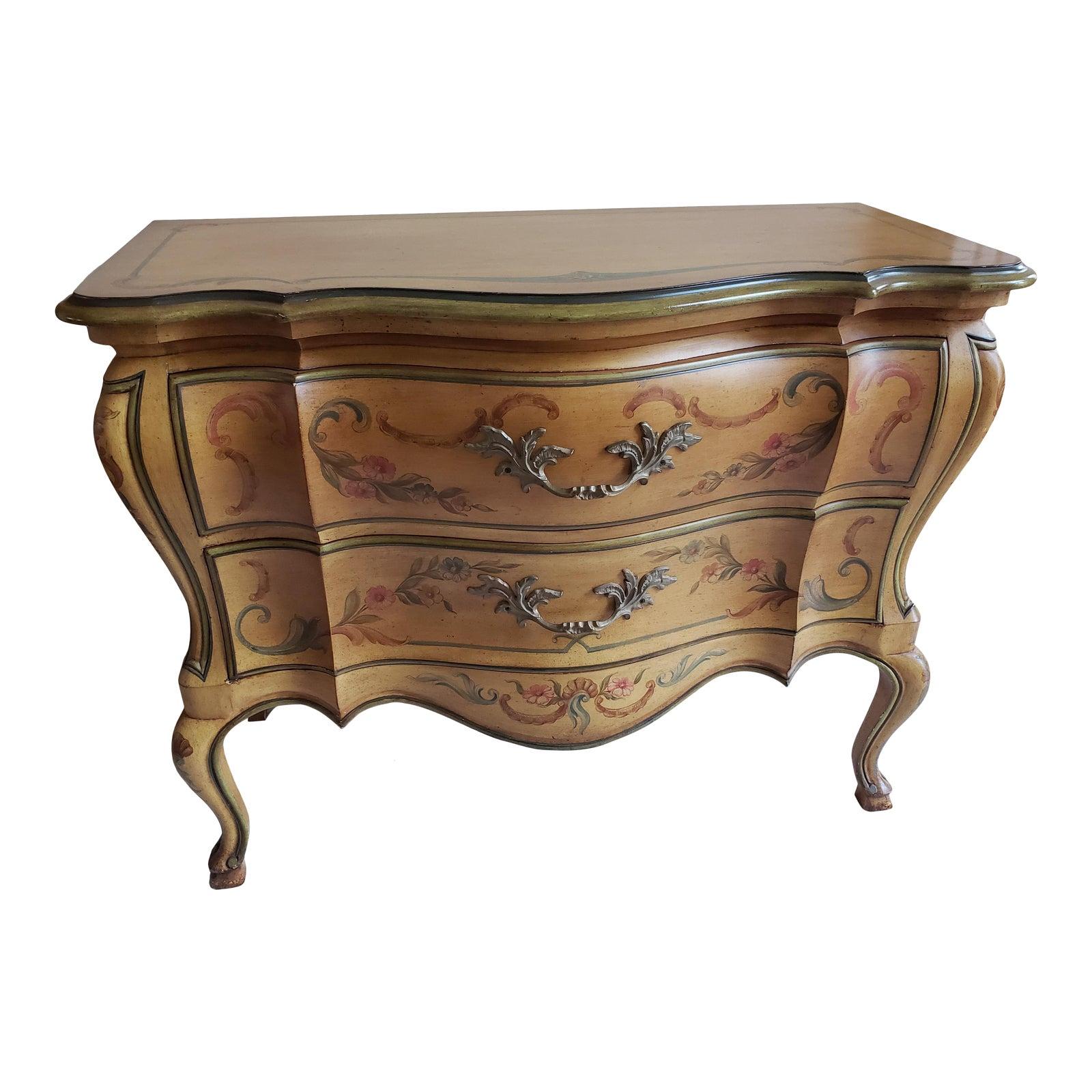 1950s John Widdicomb Louis XV Style Bombay Hand Painted Commode For Sale