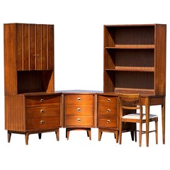 1950s Johnson Carper Curved Walnut Desk Dresser Shelving Unit