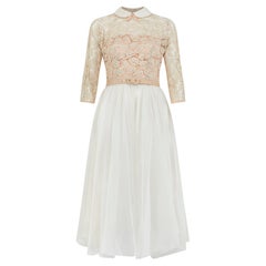 1950er Jonathan Logan Spitzenmieder und weißes Chiffonkleid