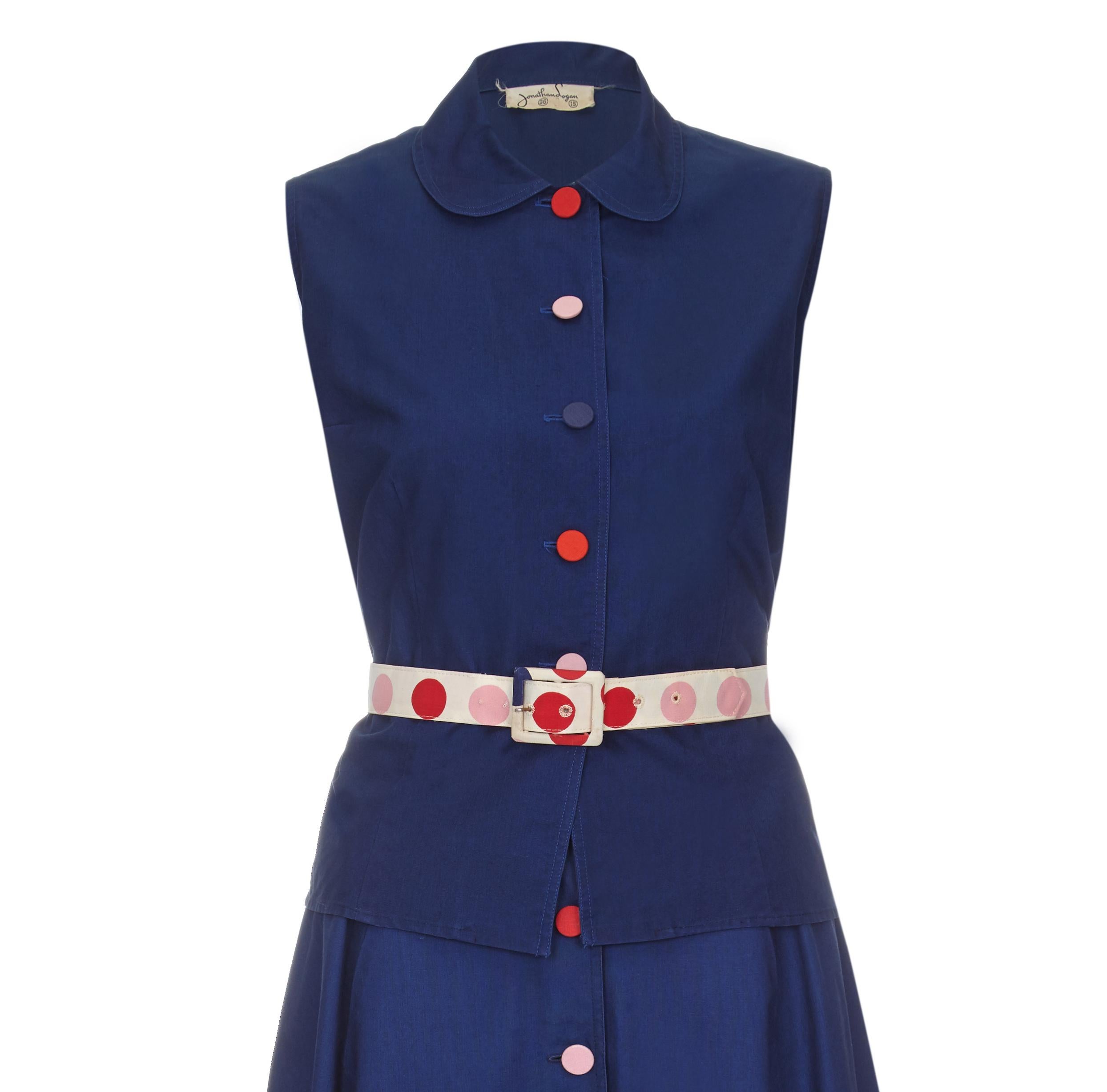 Purple 1950s Jonathan Logan Navy Coloured Button Skirt Set For Sale