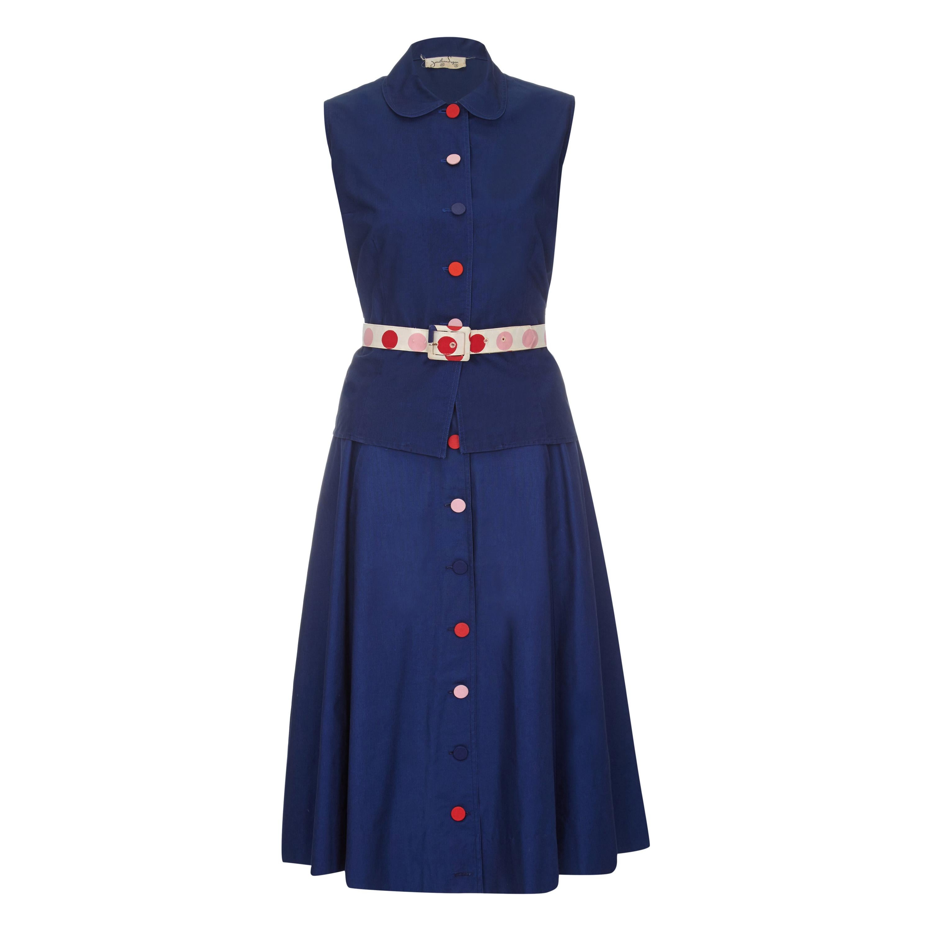 1950s Jonathan Logan Navy Coloured Button Skirt Set