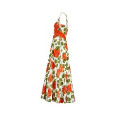 1950s Jonelle Orange Rose Print Cotton Maxi Dress