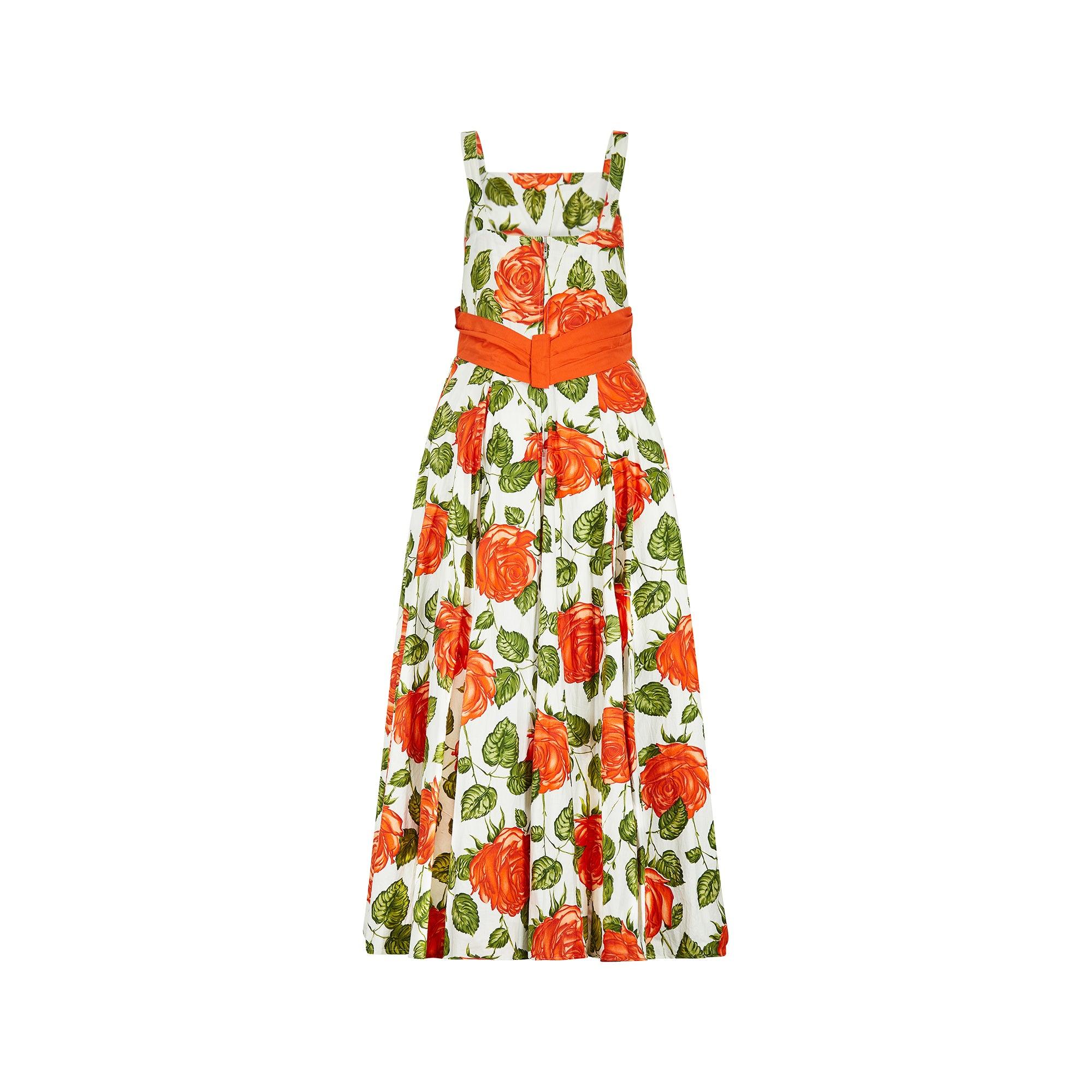 1950s Jonelle Orange Rose Print Cotton Maxi Dress In Excellent Condition For Sale In London, GB