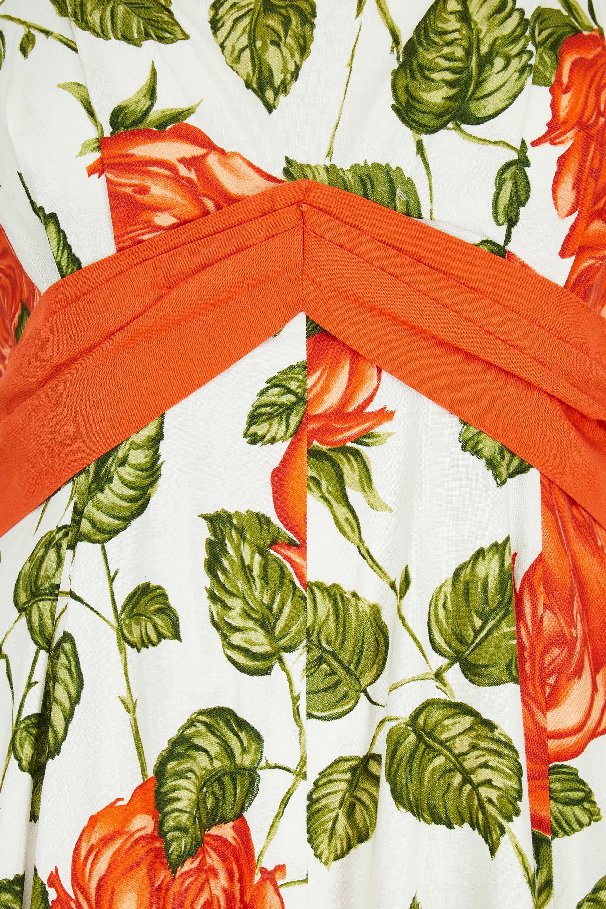 Robe longue en coton imprimé rose orange Jonelle des années 1950 Pour femmes en vente