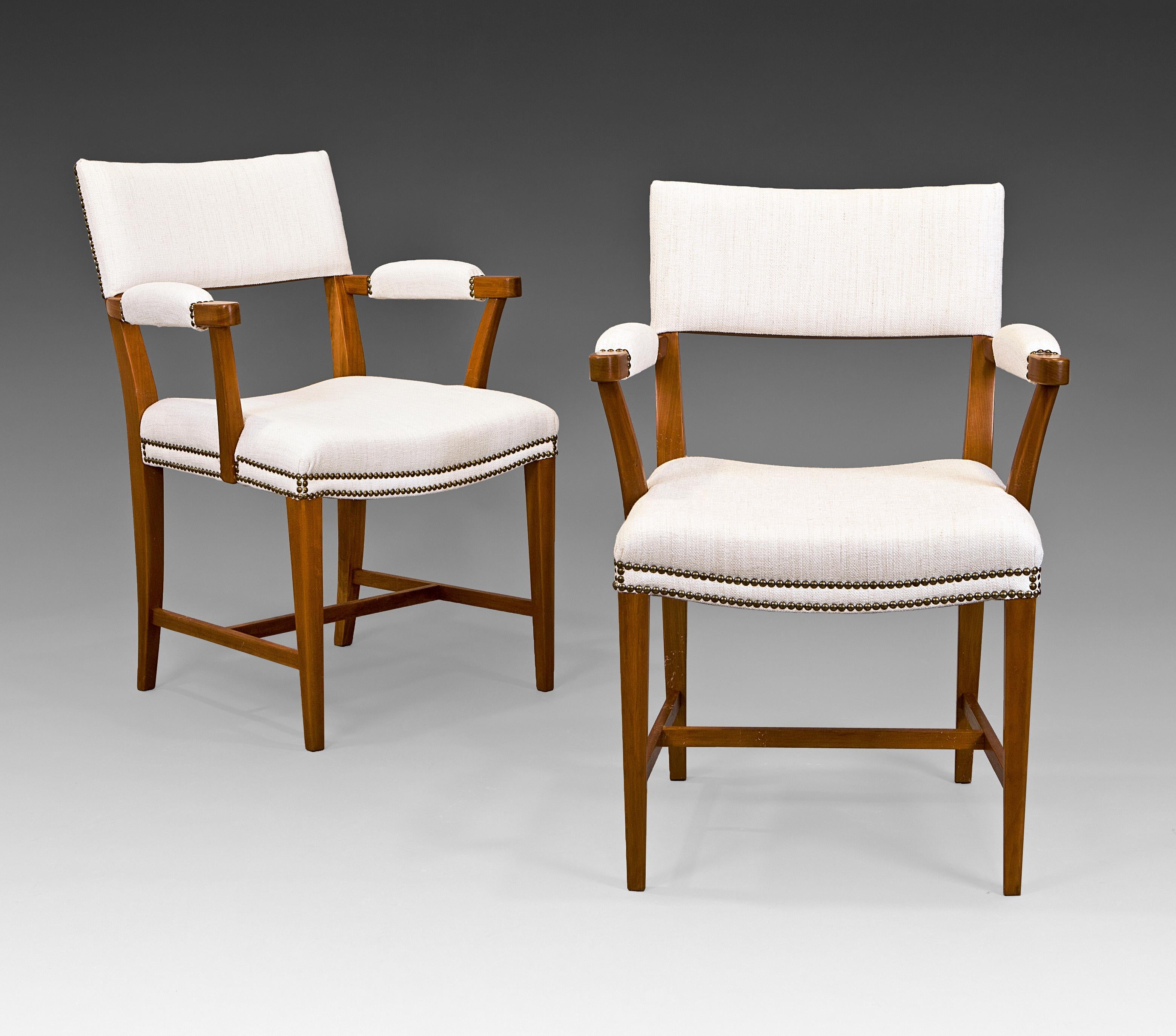 “695” Josef Frank armchairs in mahogany and upholstery designed for Svenskt Tenn in 1935. Sweden, 50´s.Good condition. Wood restored and new upholstery.
 