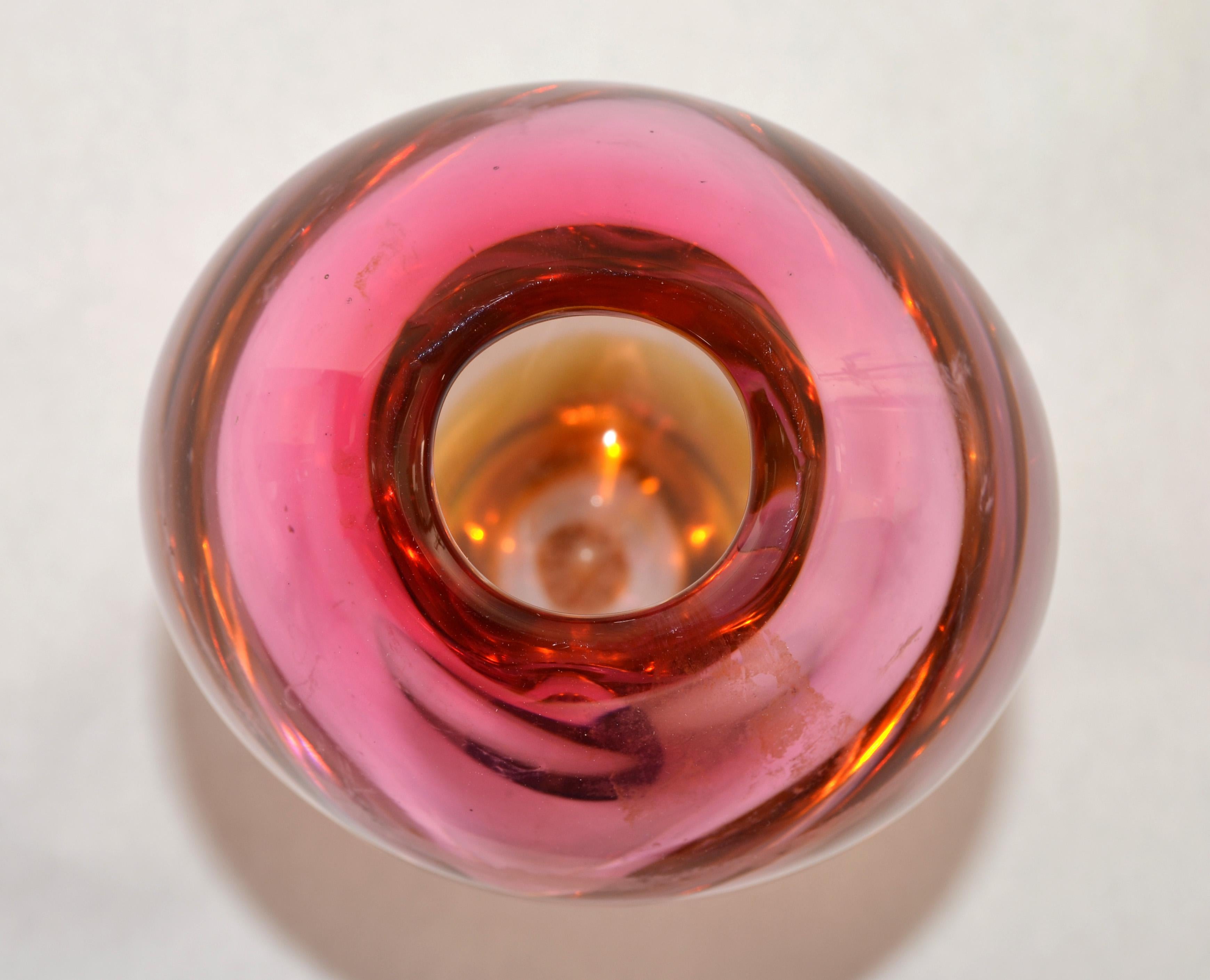 Vaso di vetro soffiato Josef Rozinek per Borocrystal del 1950, Ambra rosa, Cecoslovacchia in vendita 4