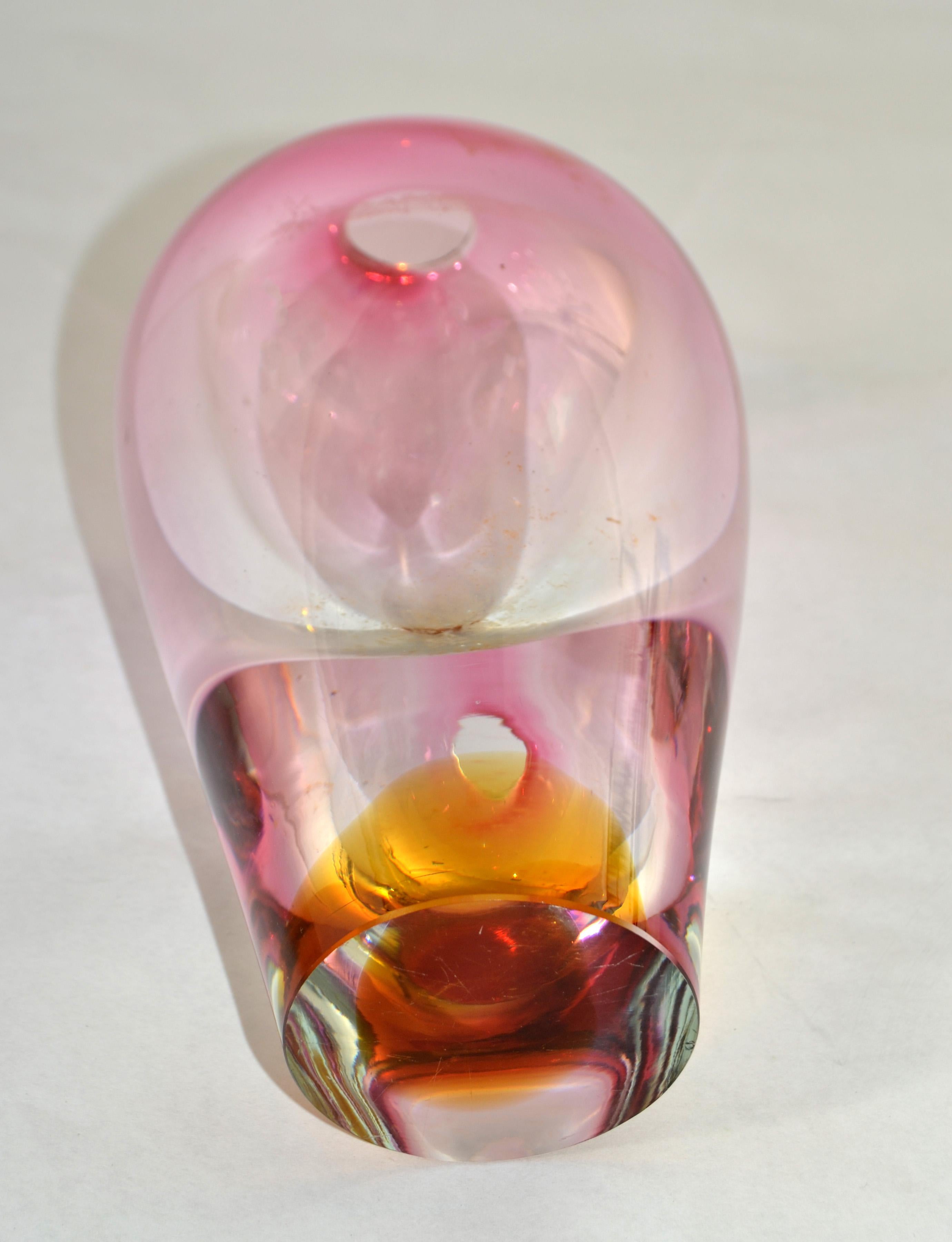Vaso di vetro soffiato Josef Rozinek per Borocrystal del 1950, Ambra rosa, Cecoslovacchia in vendita 5