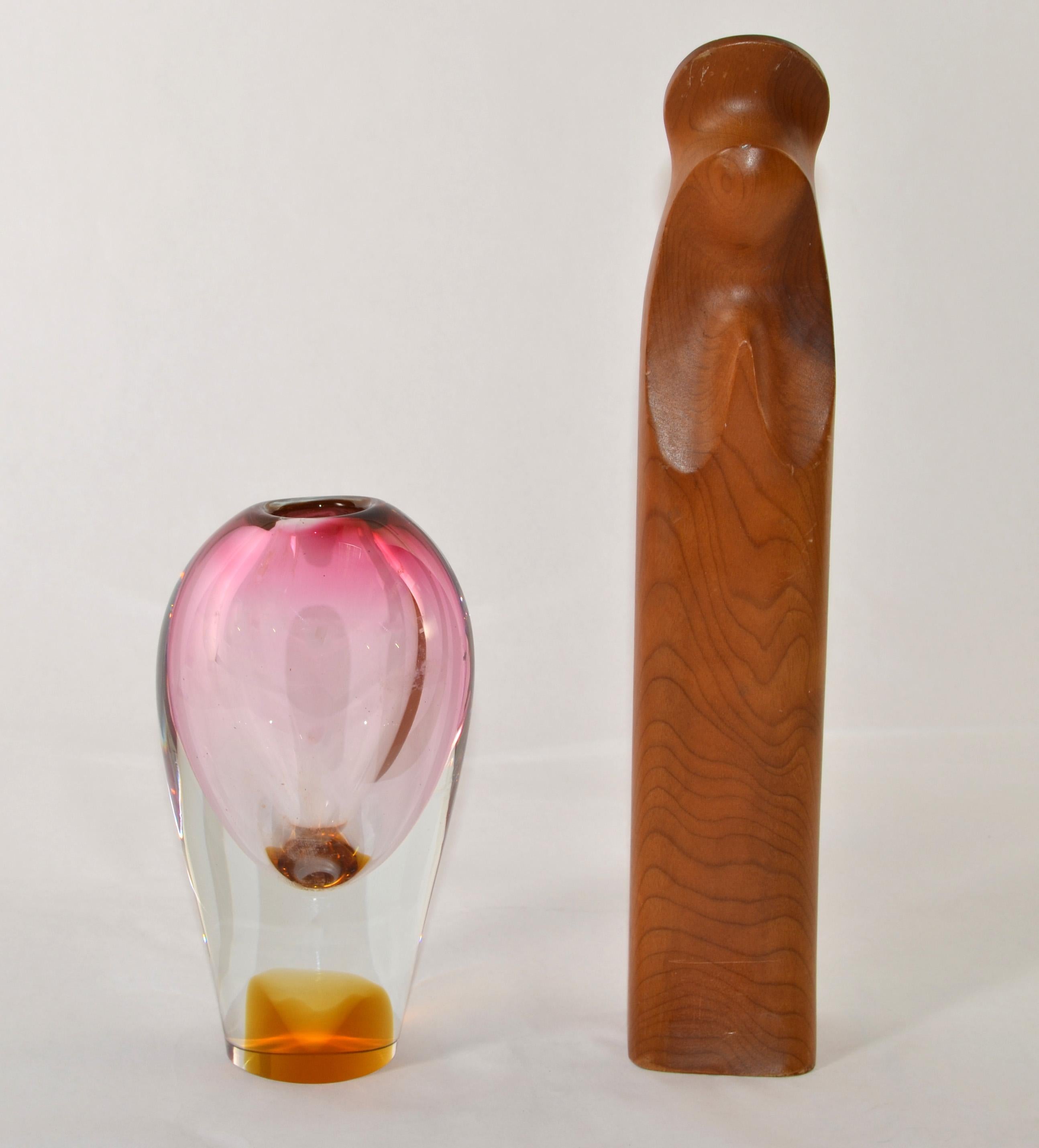 Metà XX secolo Vaso di vetro soffiato Josef Rozinek per Borocrystal del 1950, Ambra rosa, Cecoslovacchia in vendita