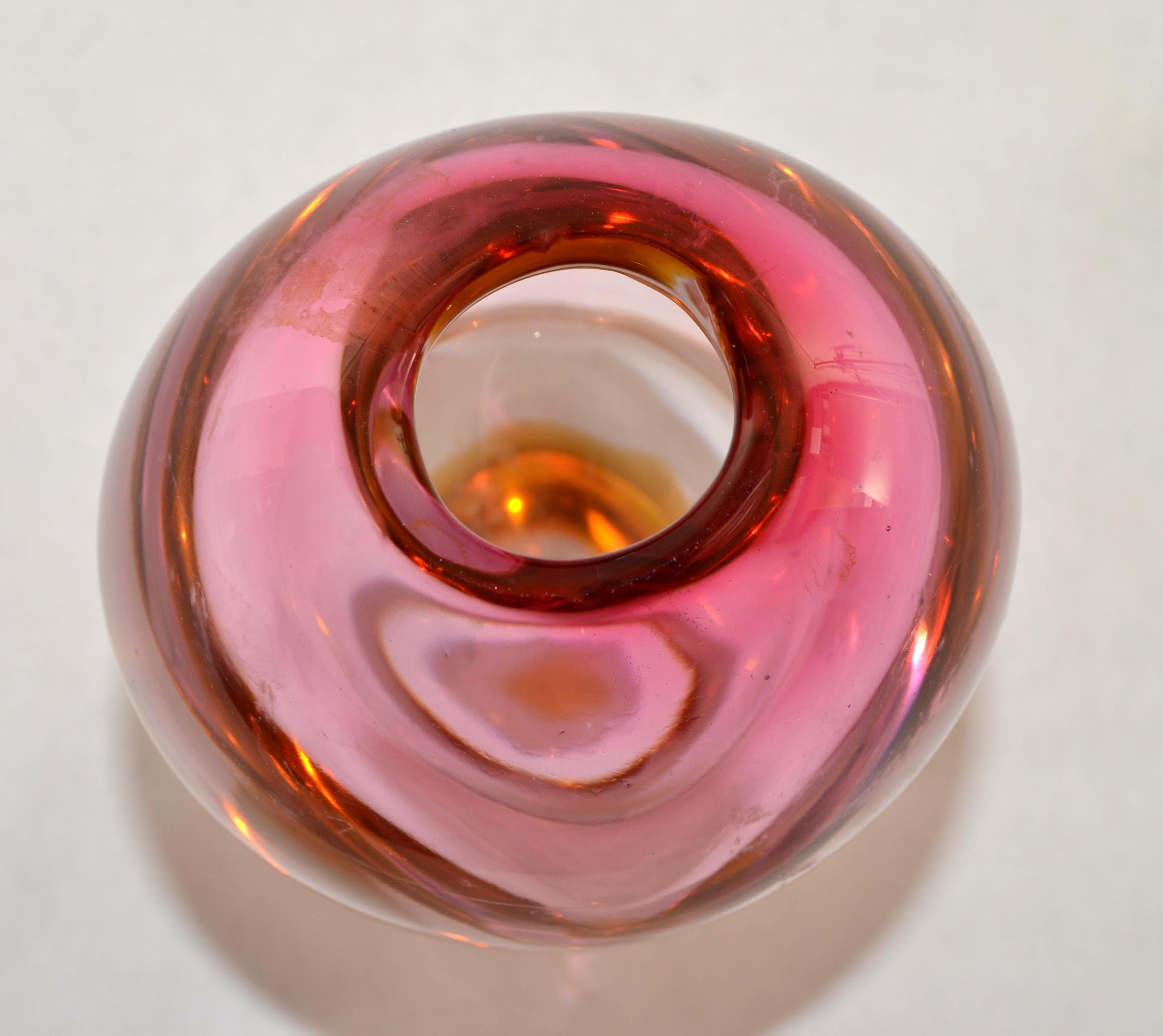 Vaso di vetro soffiato Josef Rozinek per Borocrystal del 1950, Ambra rosa, Cecoslovacchia in vendita 2
