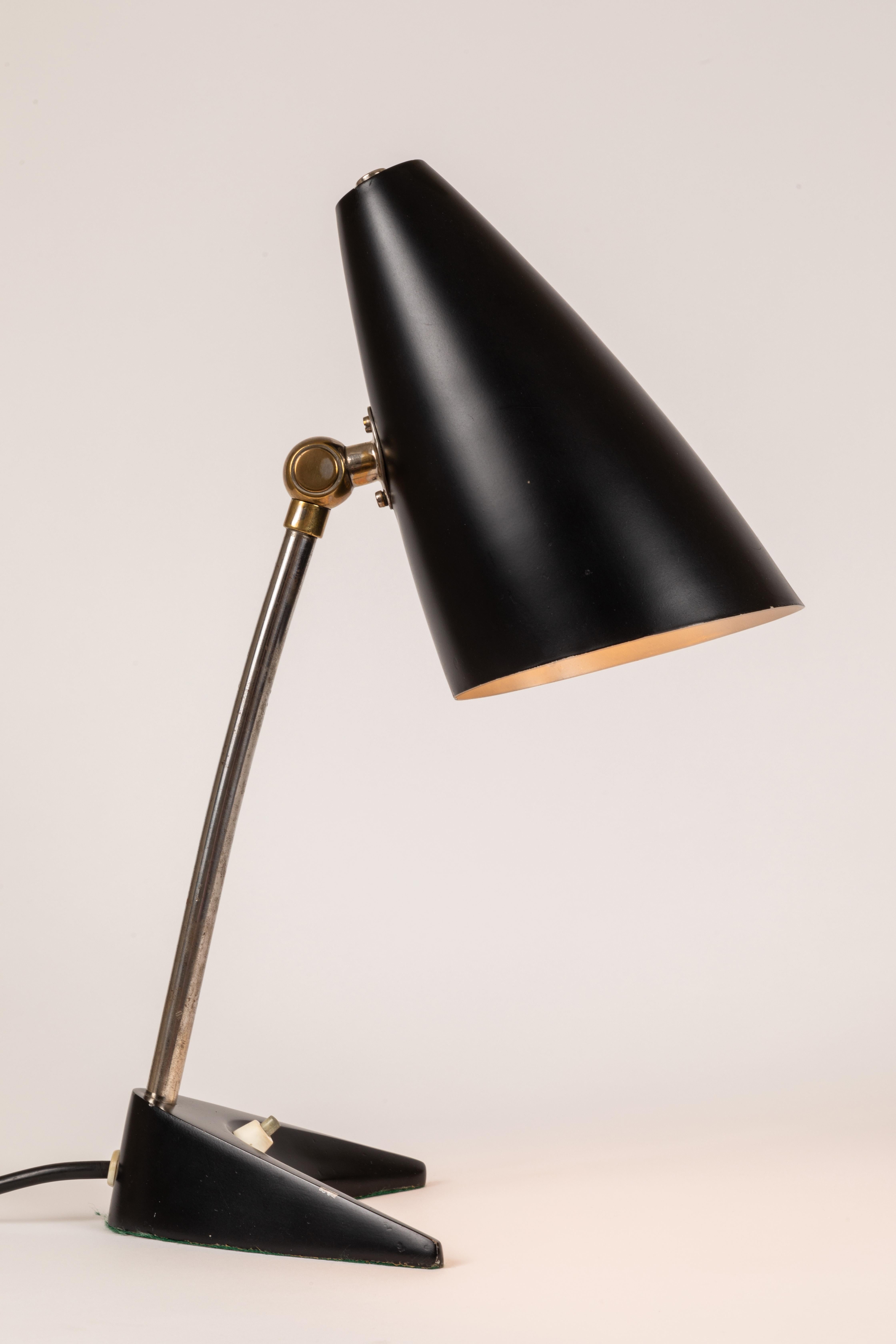 Painted 1950s J.T. Kalmar Black Table Lamp