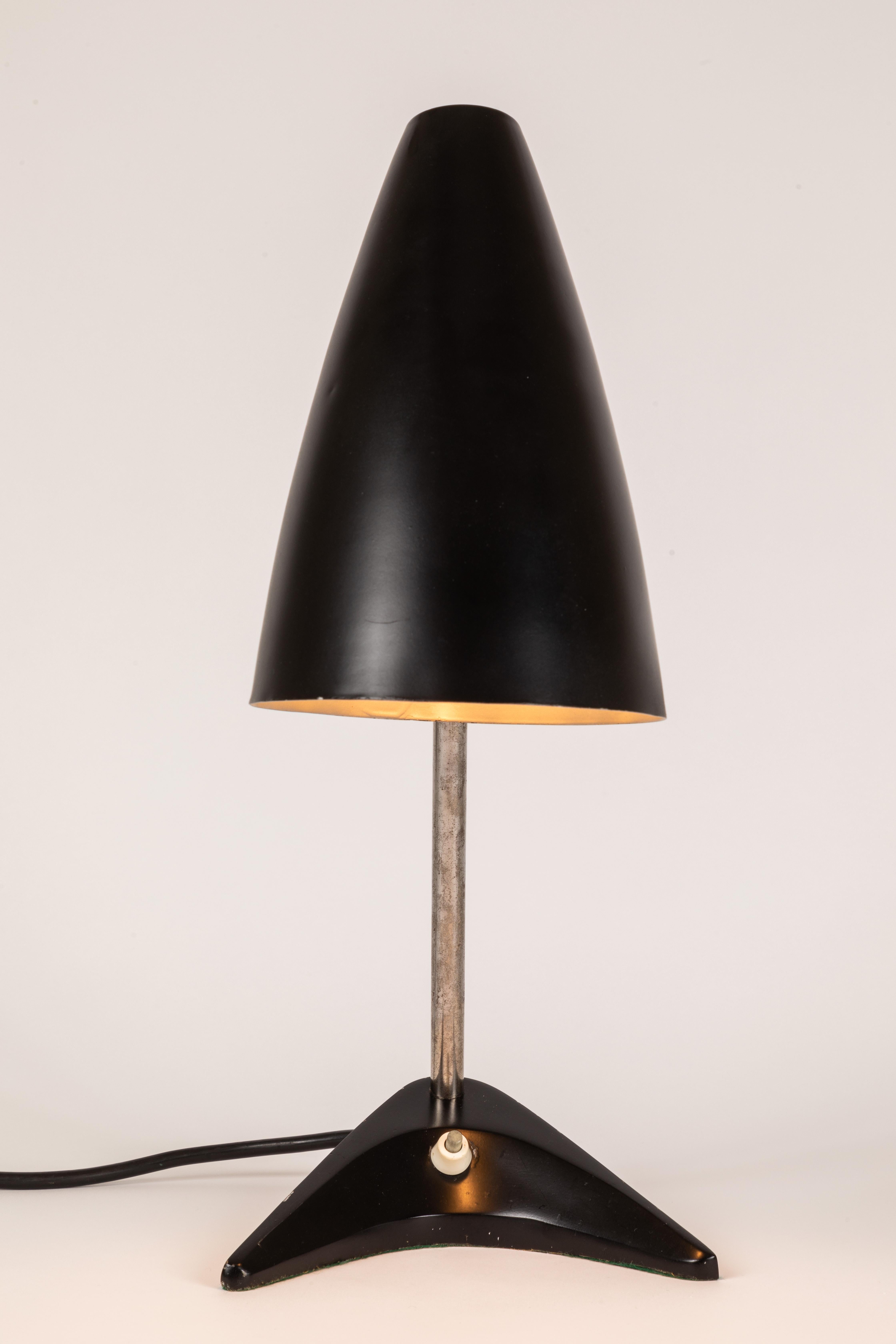 Nickel 1950s J.T. Kalmar Black Table Lamp