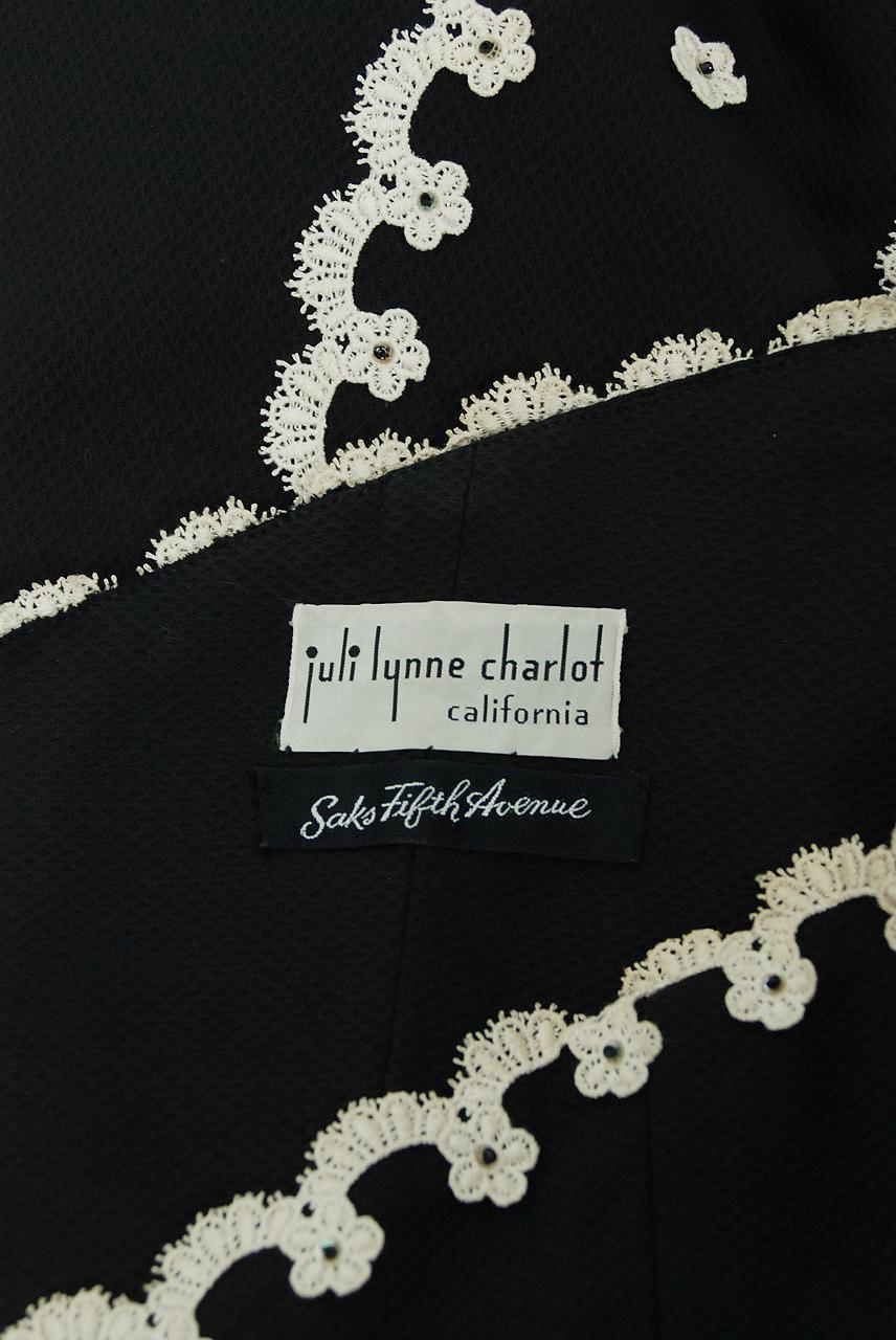 1950's Juli Lynne Charlot Black Cotton & Lace Strapless Full Dress with Bolero 4