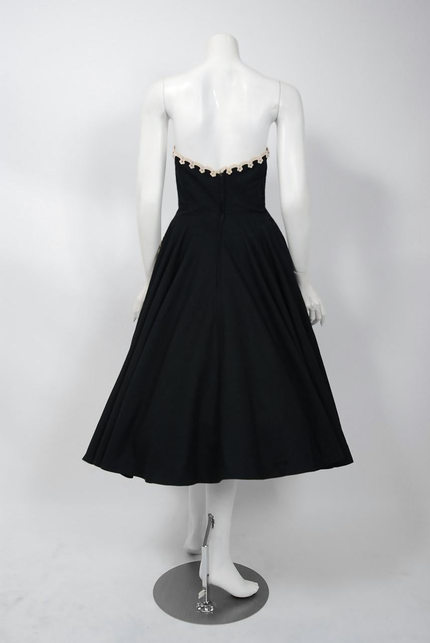 Women's 1950's Juli Lynne Charlot Black Cotton & Lace Strapless Full Dress with Bolero