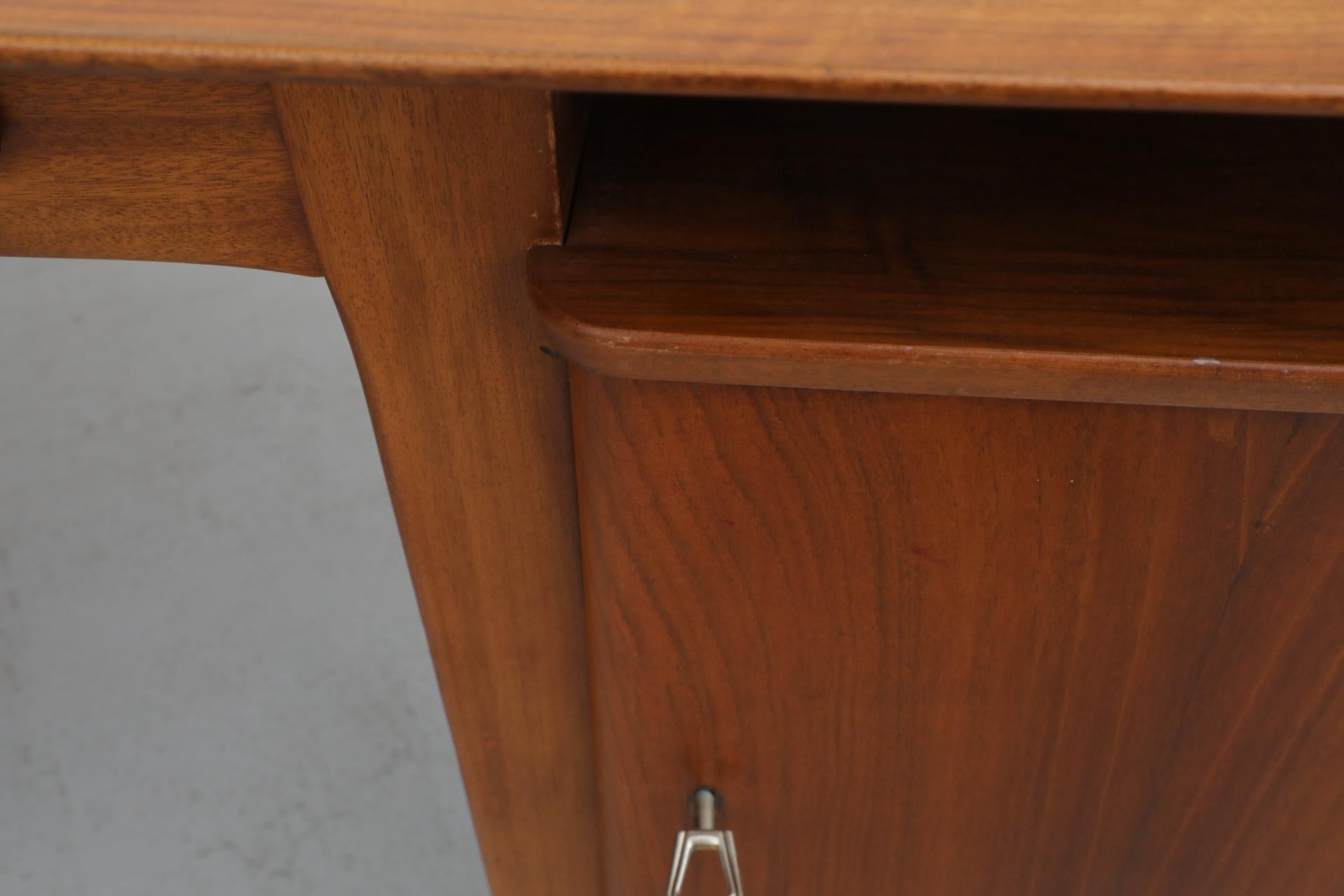 1950's Kai Kristiansen Style Pecan Writing Desk or Vanity with Floating Top 5