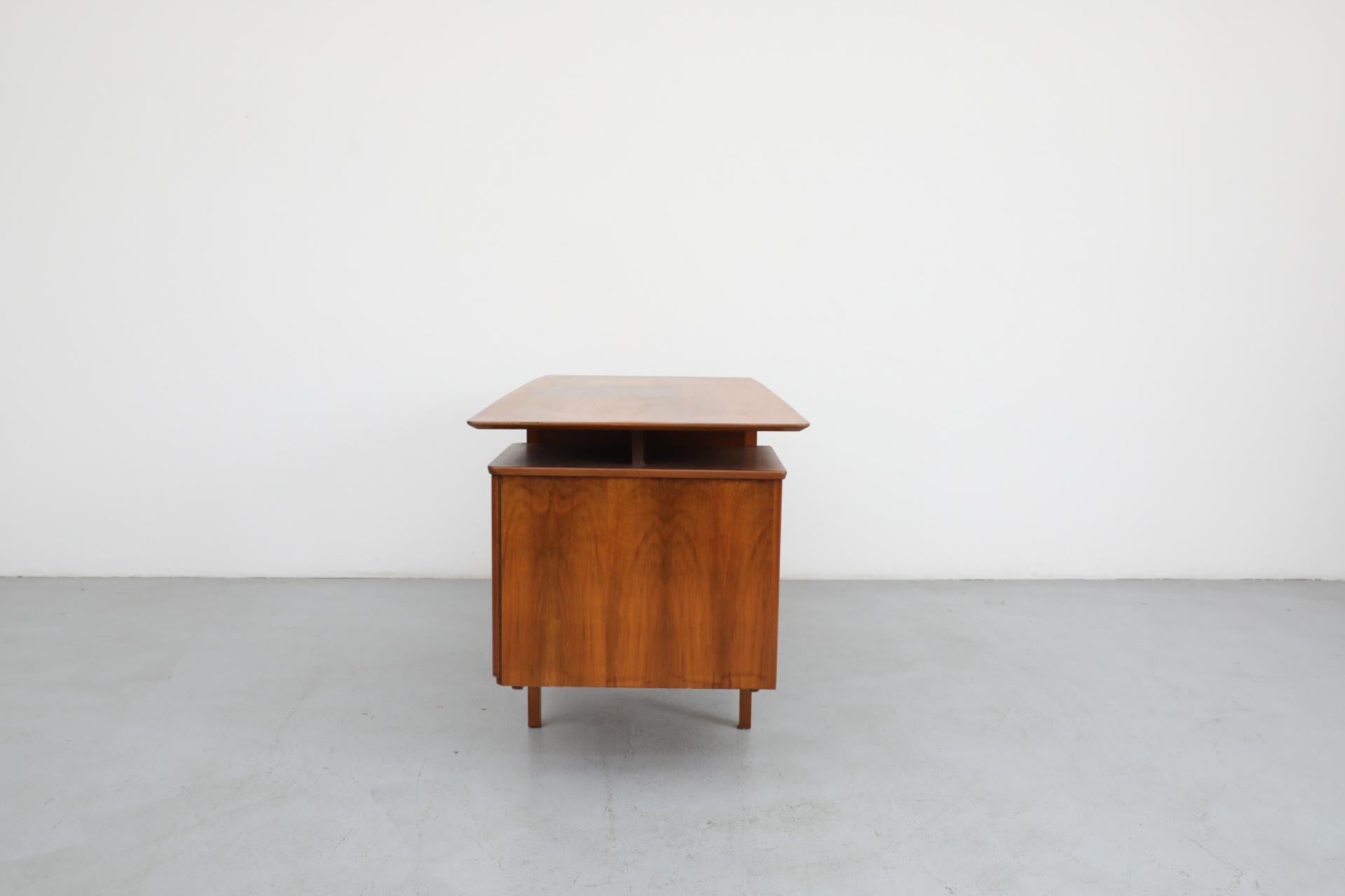 1950's Kai Kristiansen Style Pecan Writing Desk or Vanity with Floating Top 7