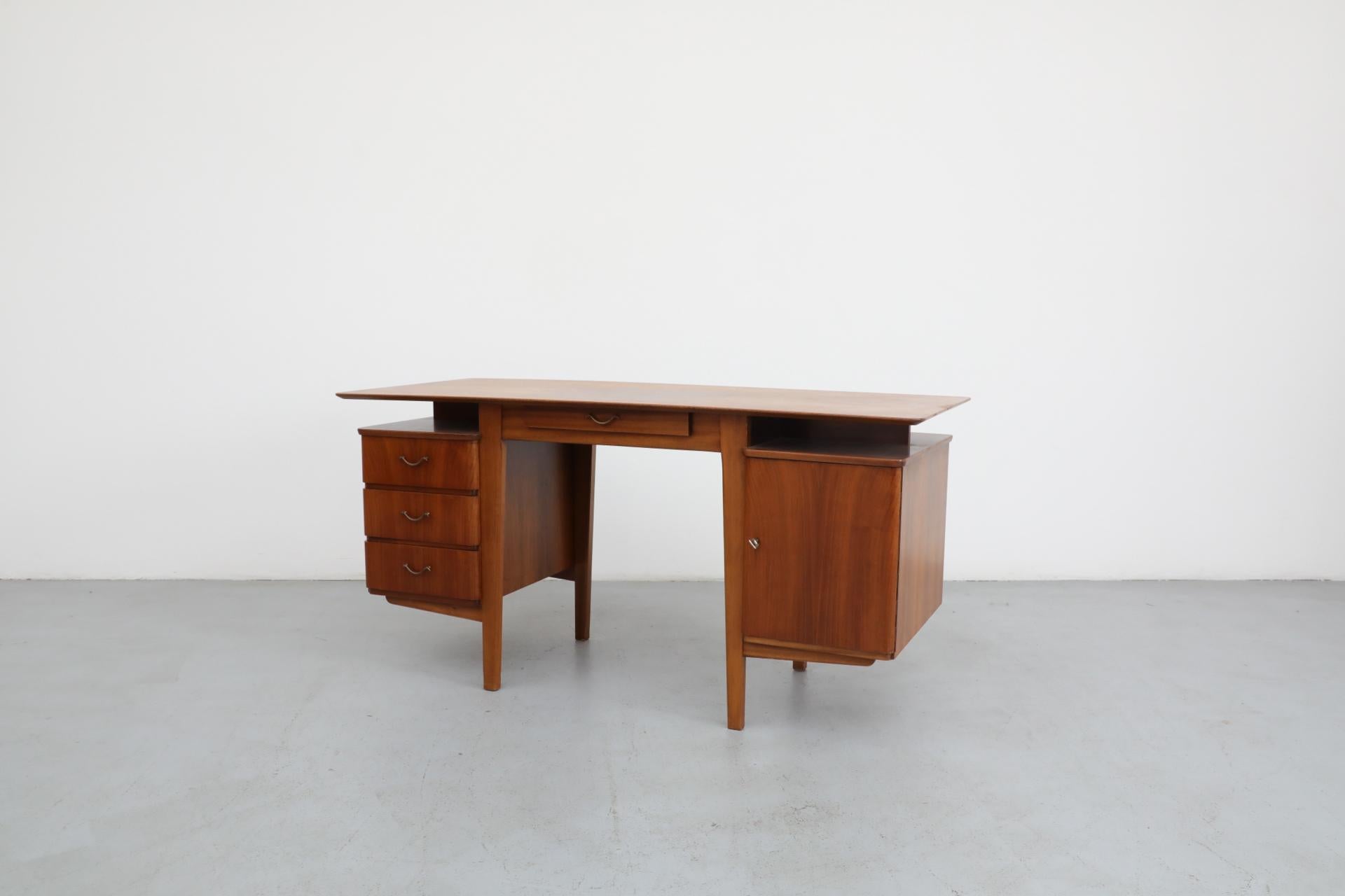 Dutch 1950's Kai Kristiansen Style Pecan Writing Desk or Vanity with Floating Top