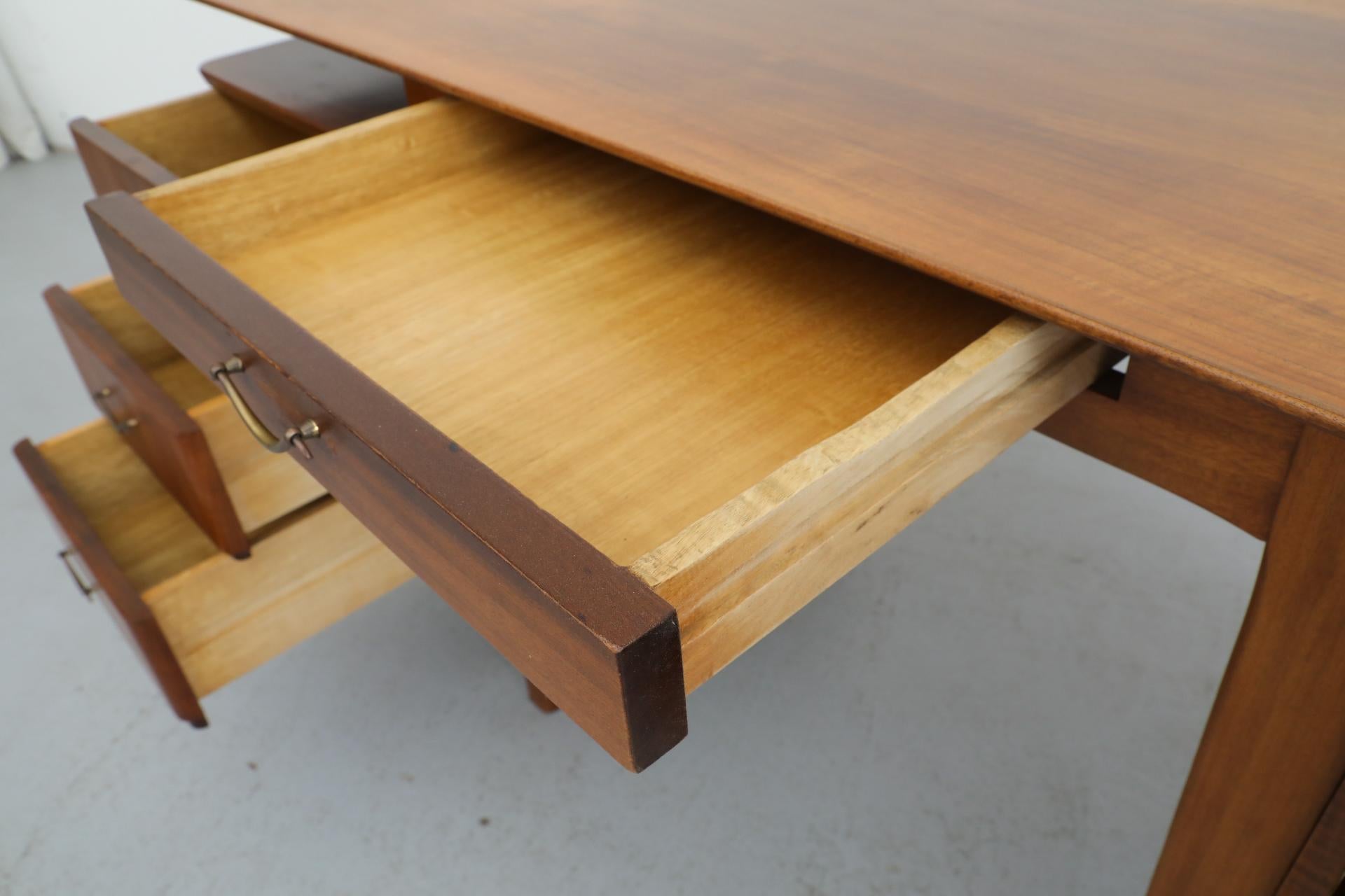 Hardwood 1950's Kai Kristiansen Style Pecan Writing Desk or Vanity with Floating Top