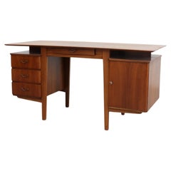 1950's Kai Kristiansen Style Pecan Writing Desk or Vanity with Floating Top