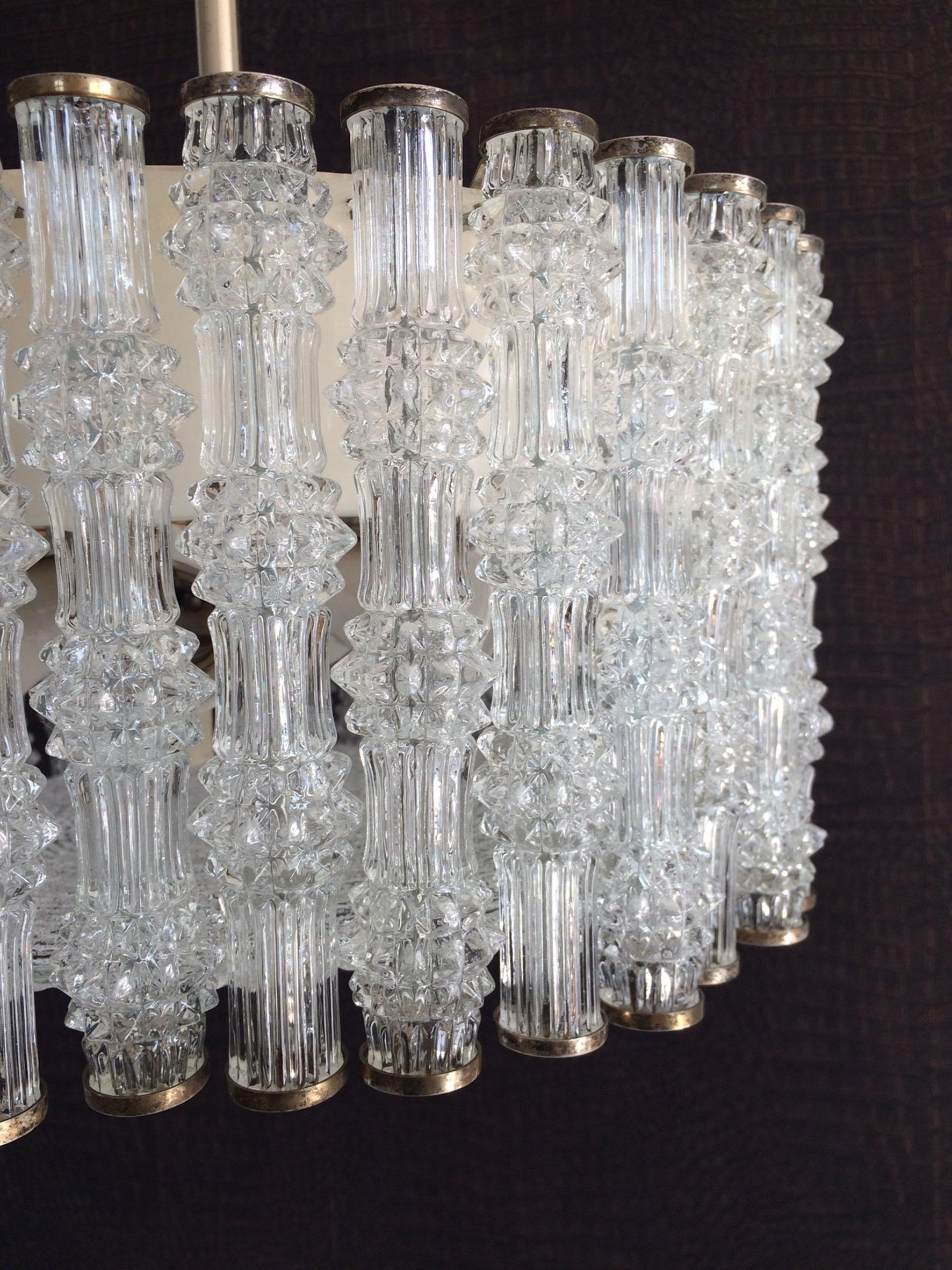 Mid-20th Century 1950's Kaiser Leuchten Design Primat Ice Texture Crystal Drum Chandelier For Sale