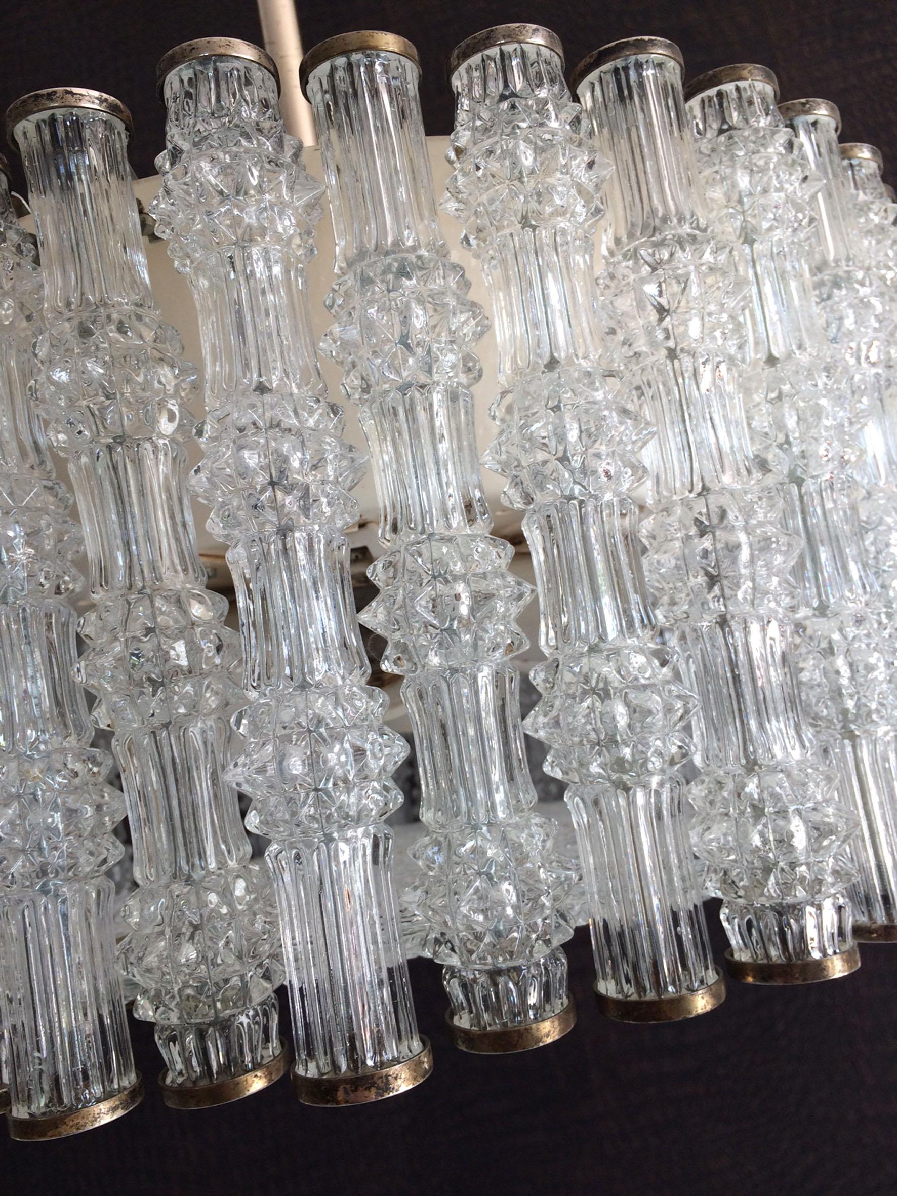 Metal 1950's Kaiser Leuchten Design Primat Ice Texture Crystal Drum Chandelier For Sale