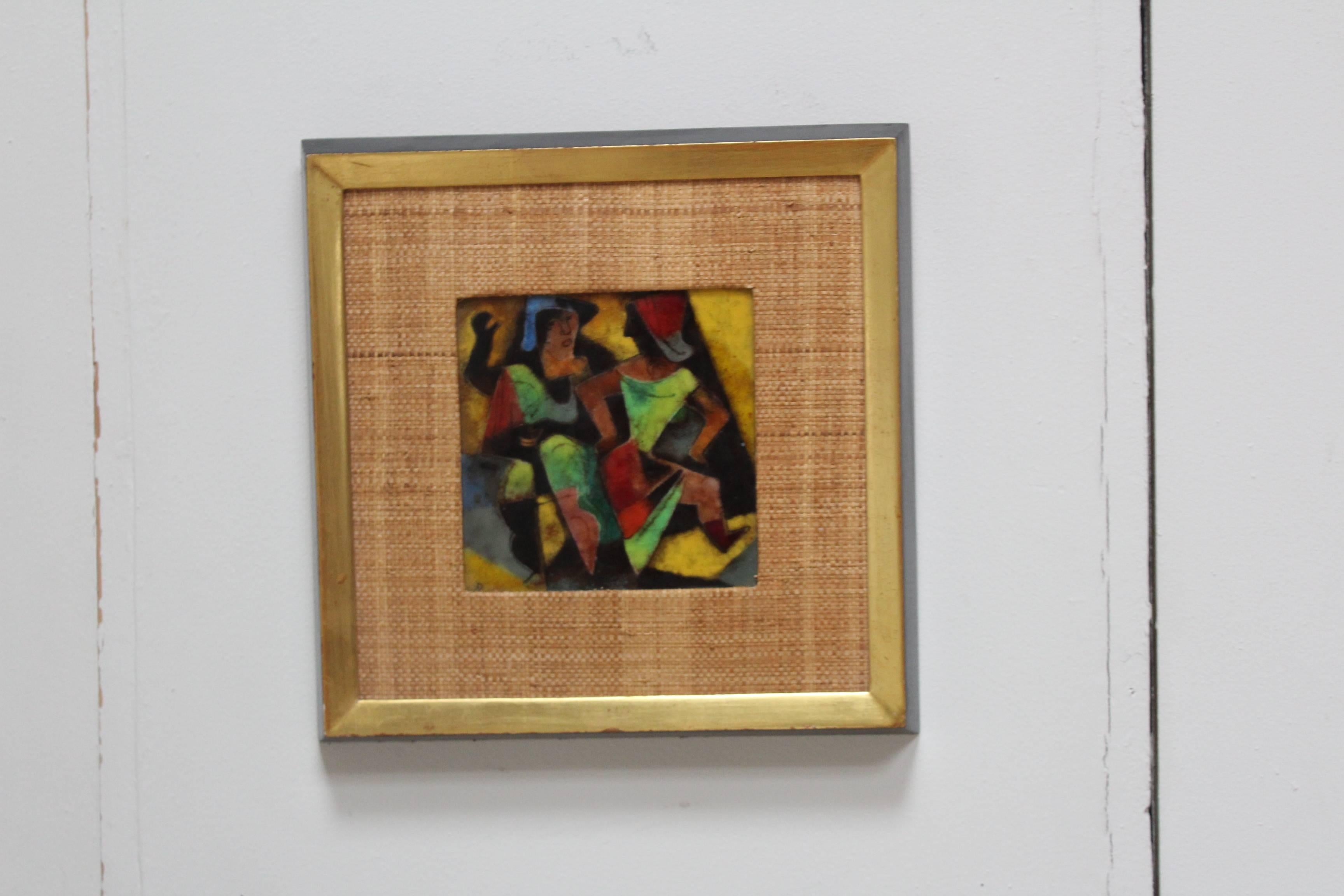 1950s Karl Drerup Enamel on Copper Frame Artwork In Good Condition For Sale In New York, NY