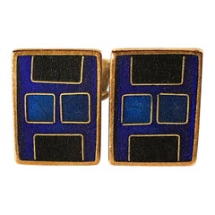 1950s Karl Schibensky Scholtz Lammel German Modern Blue Matte Enamel Cufflinks