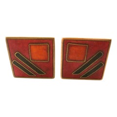 1950s Karl Schibensky Scholtz Lammel German Modernist Red Matte Enamel Cufflinks