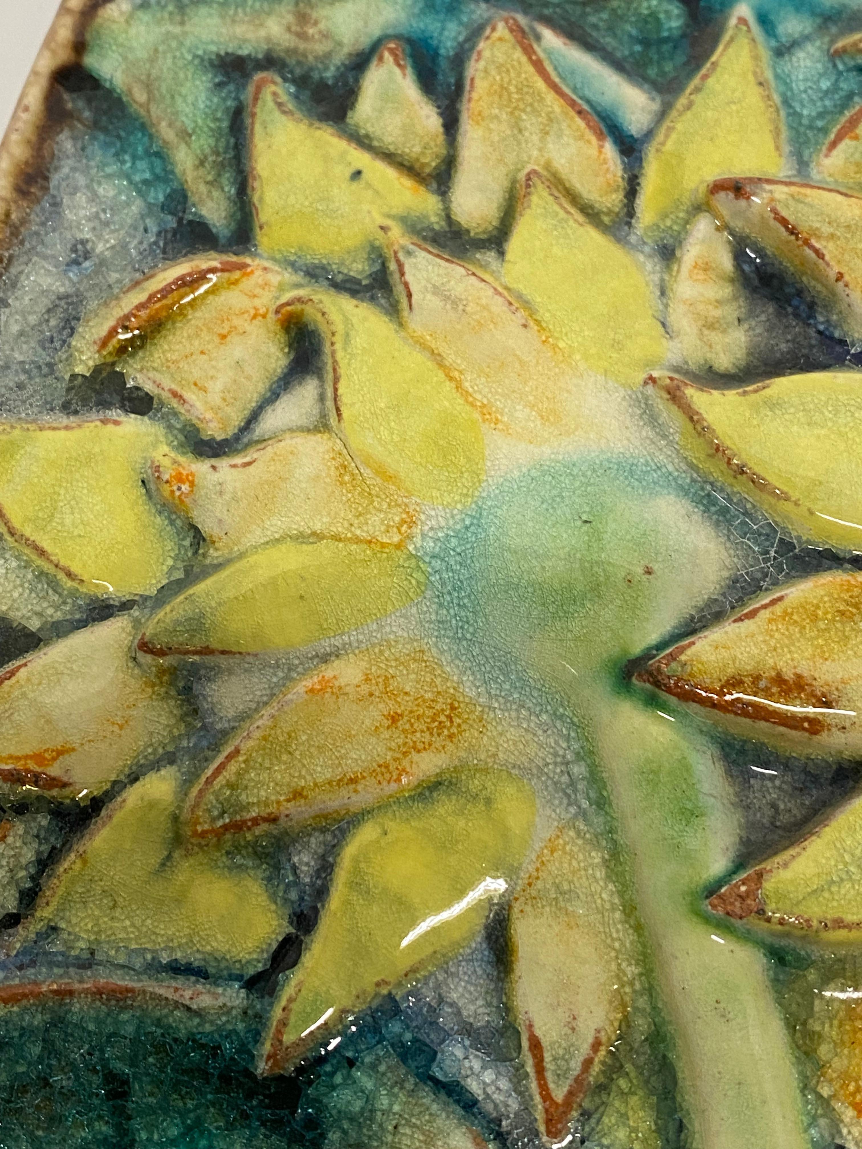 Karlsruher Majolika-Sonnenblumen-Terrakotta-Kachel, 1950er Jahre 7