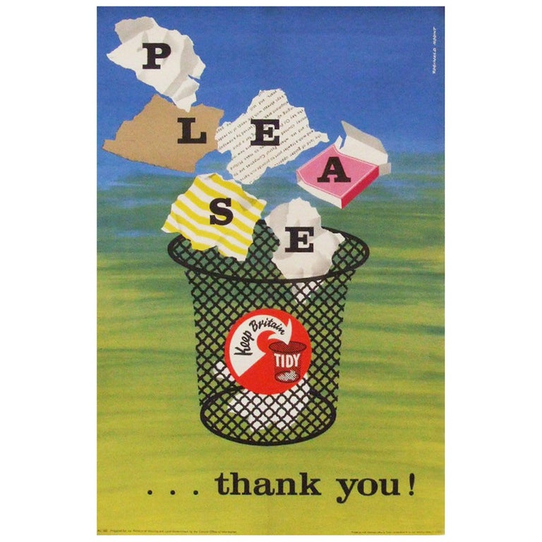1950s Keep Britain Tidy Poster by Reginald Mount Recycle Trash For Sale