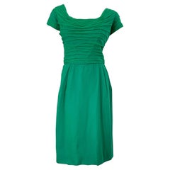 1960s Kelly Green Demi Couture Silk Chiffon Vintage Short Sleeve 60s Dress