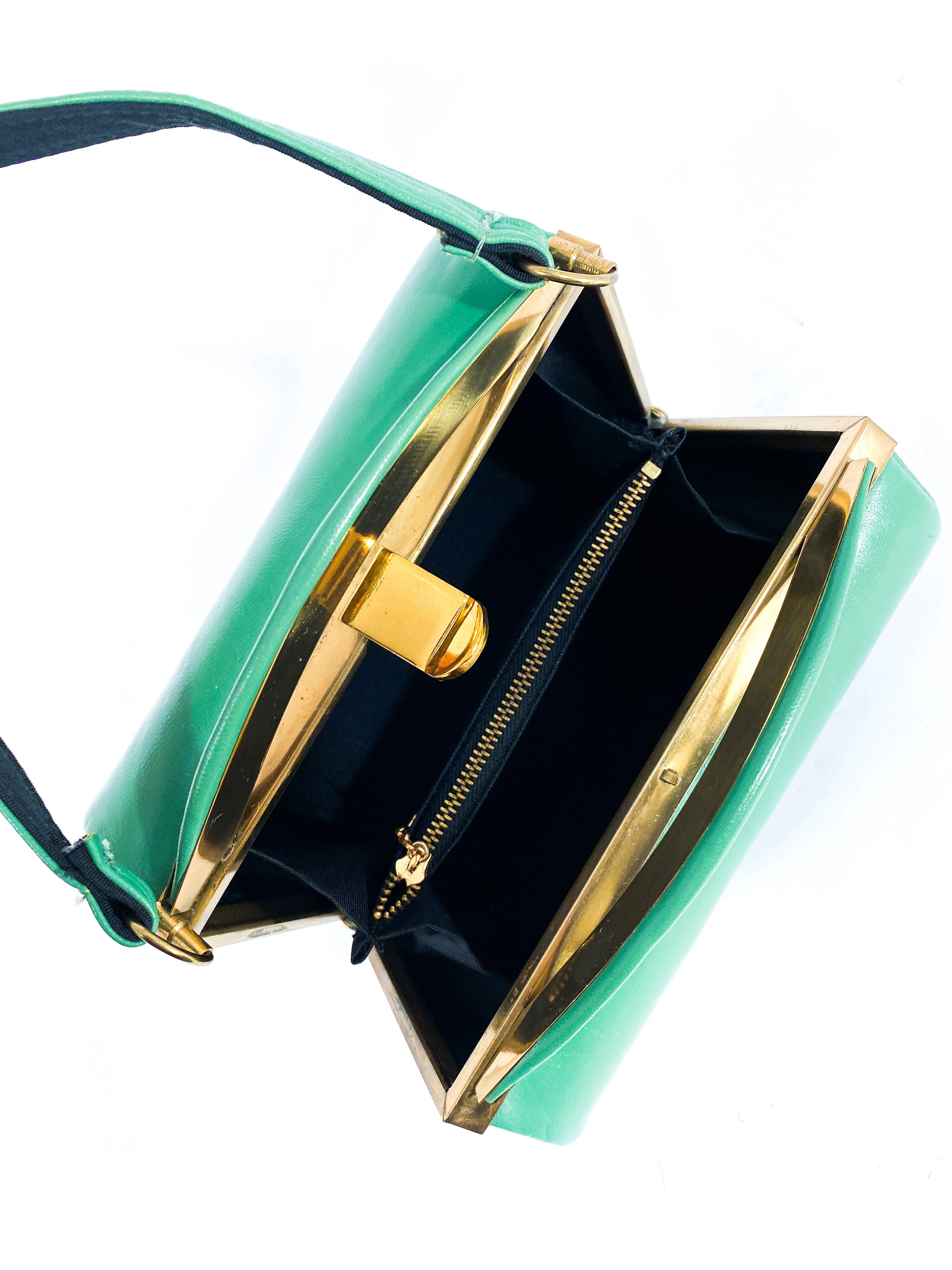 Women's 1950s Kelly Green Handbag with Brass Hardware