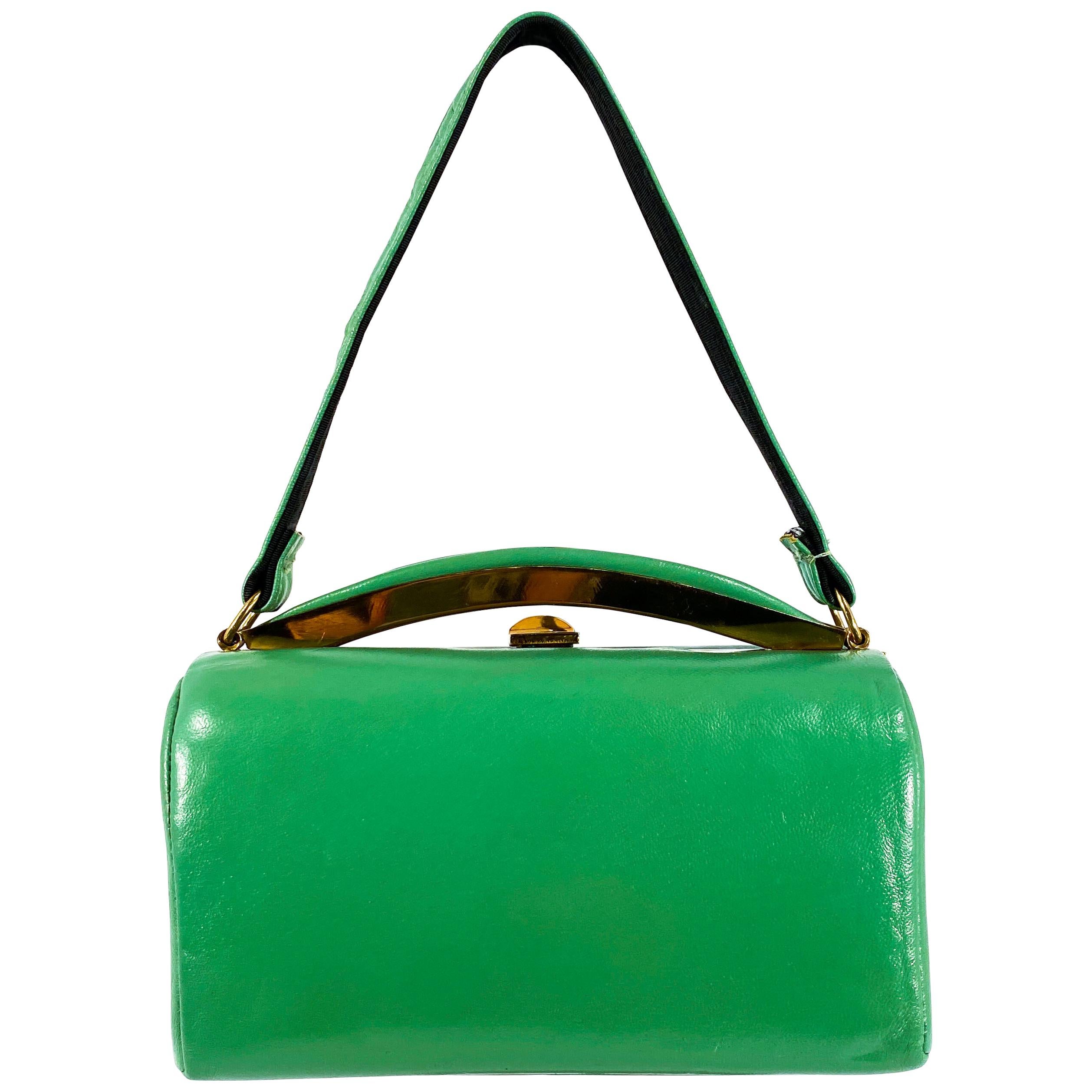 1950s Kelly Green Handbag with Brass Hardware