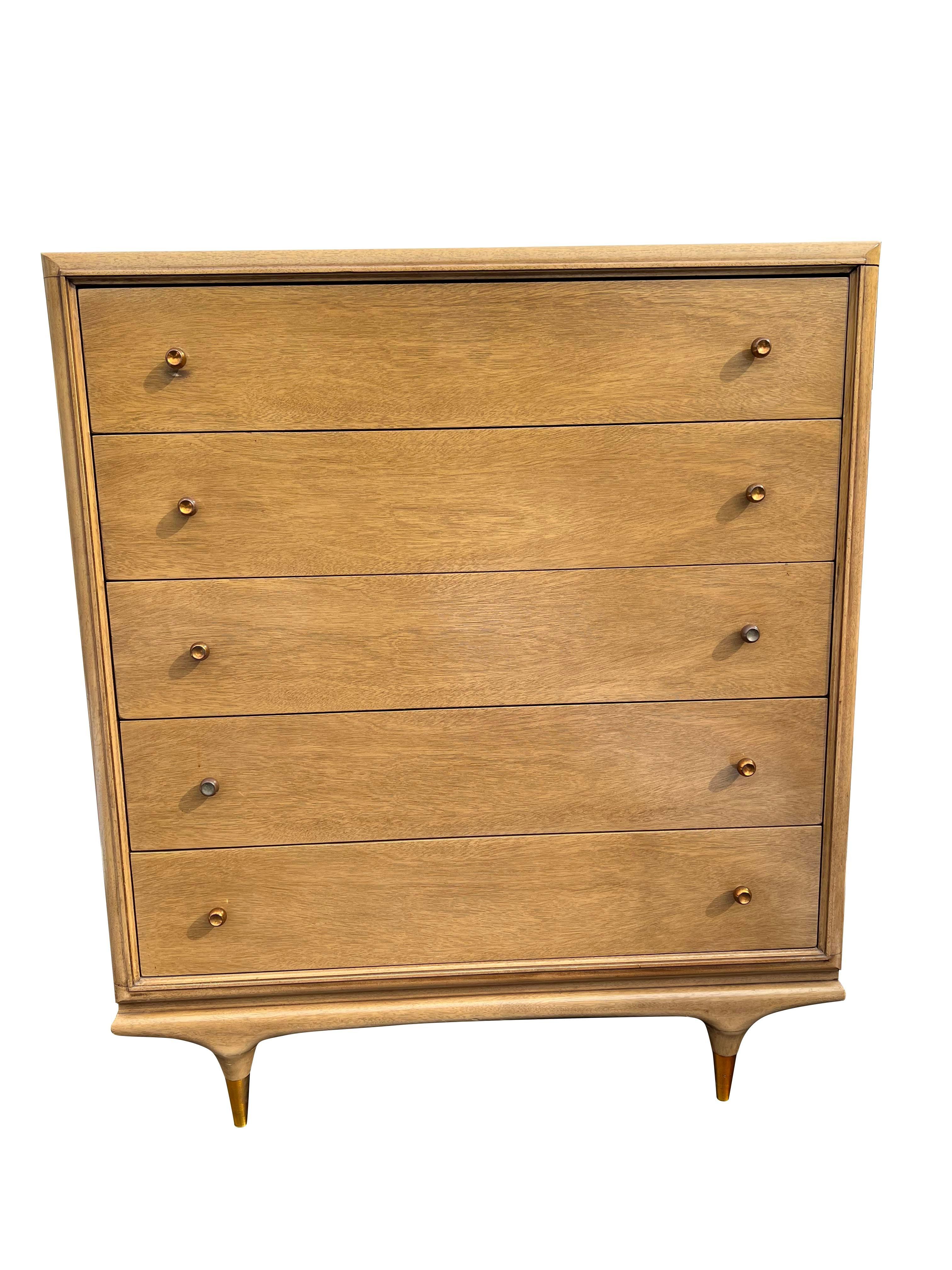American 1950s Kent Coffey Continental Tall Dresser Highboy in Mid Century Modern Design