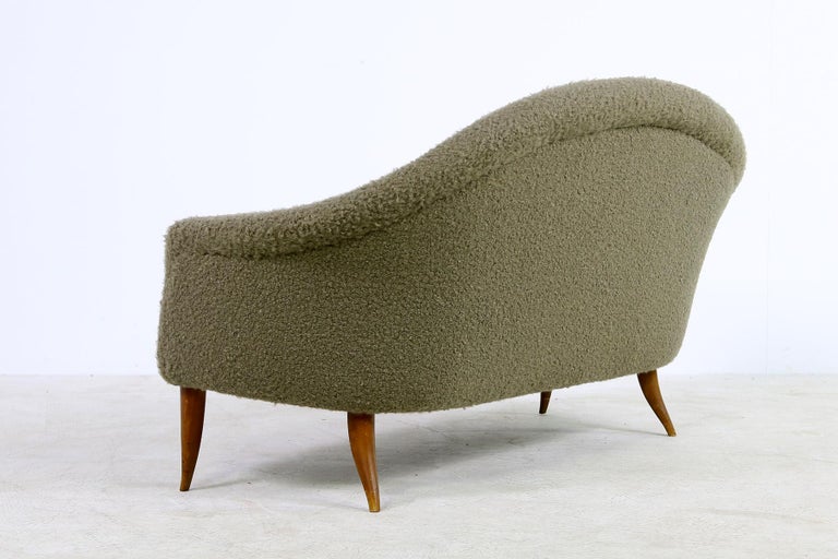 Swedish 1950s Kerstin Holmquist Paradise Sofa, Love Seat, Boucle Leather Tufted, Sweden For Sale