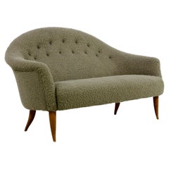 1950s Kerstin Holmquist Paradise Sofa, Love Seat, Boucle Leather Tufted, Sweden