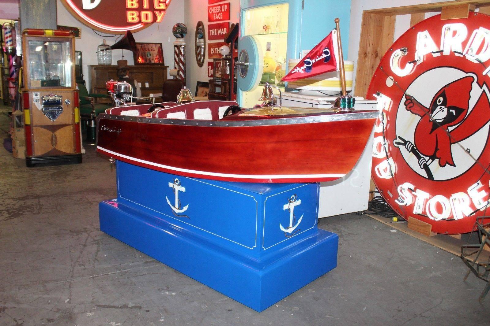 Mid-Century Modern 1950s Kiddie Boat Ride with Custom Chris Craft Logo Carnival Ride For Sale