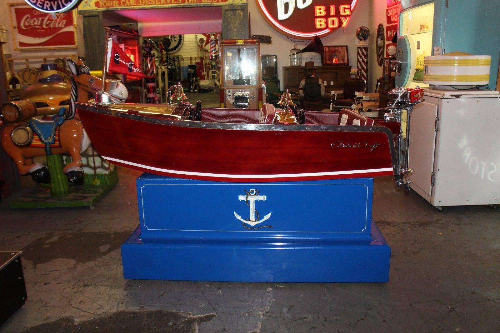 American 1950s Kiddie Boat Ride with Custom Chris Craft Logo Carnival Ride For Sale