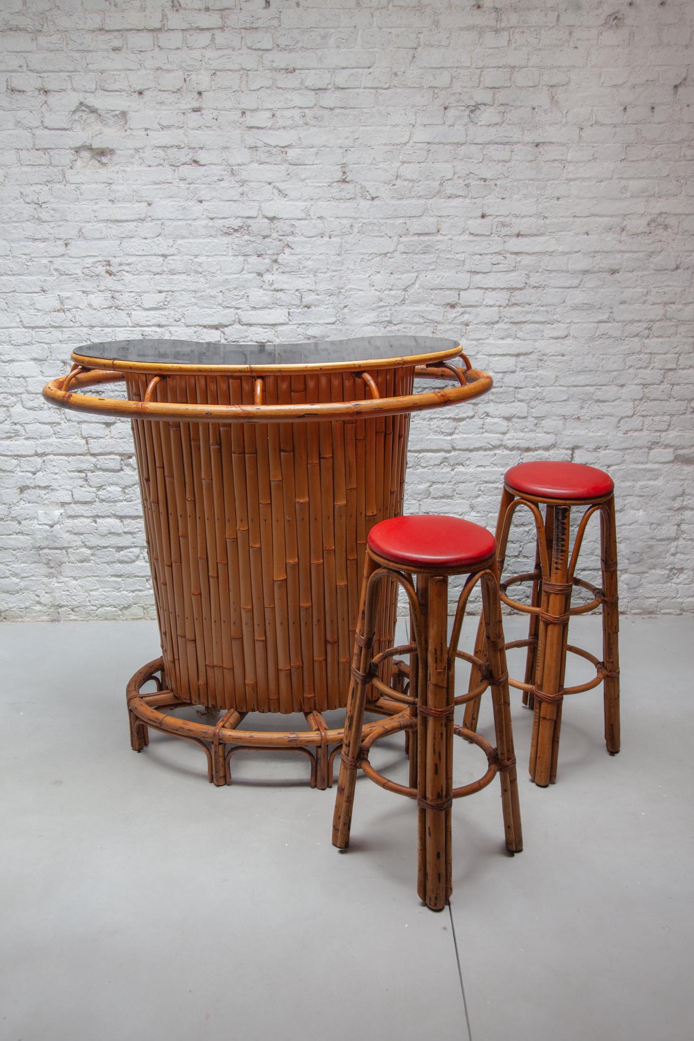 A Mid-Century Modern bamboo and rattan 