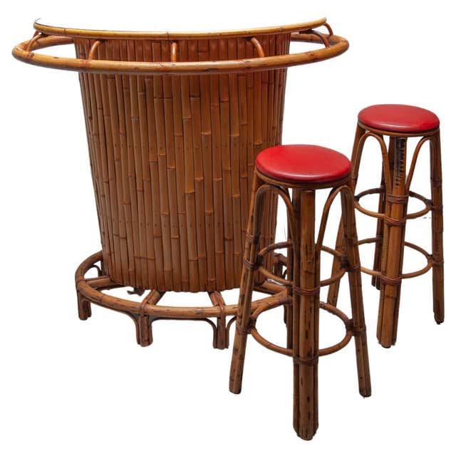Mid-Century Bamboo Cocktail Bar and Two Stools, Spain, 1960's For Sale ...
