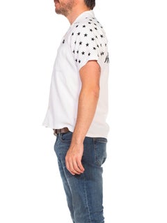 1950S King Louie White Rayon Men's Bowling Shirt With Black Star Embroidered Sl