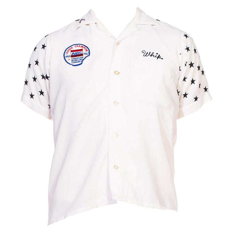 1950S King Louie White Rayon Men's Bowling Shirt With Black Star ...