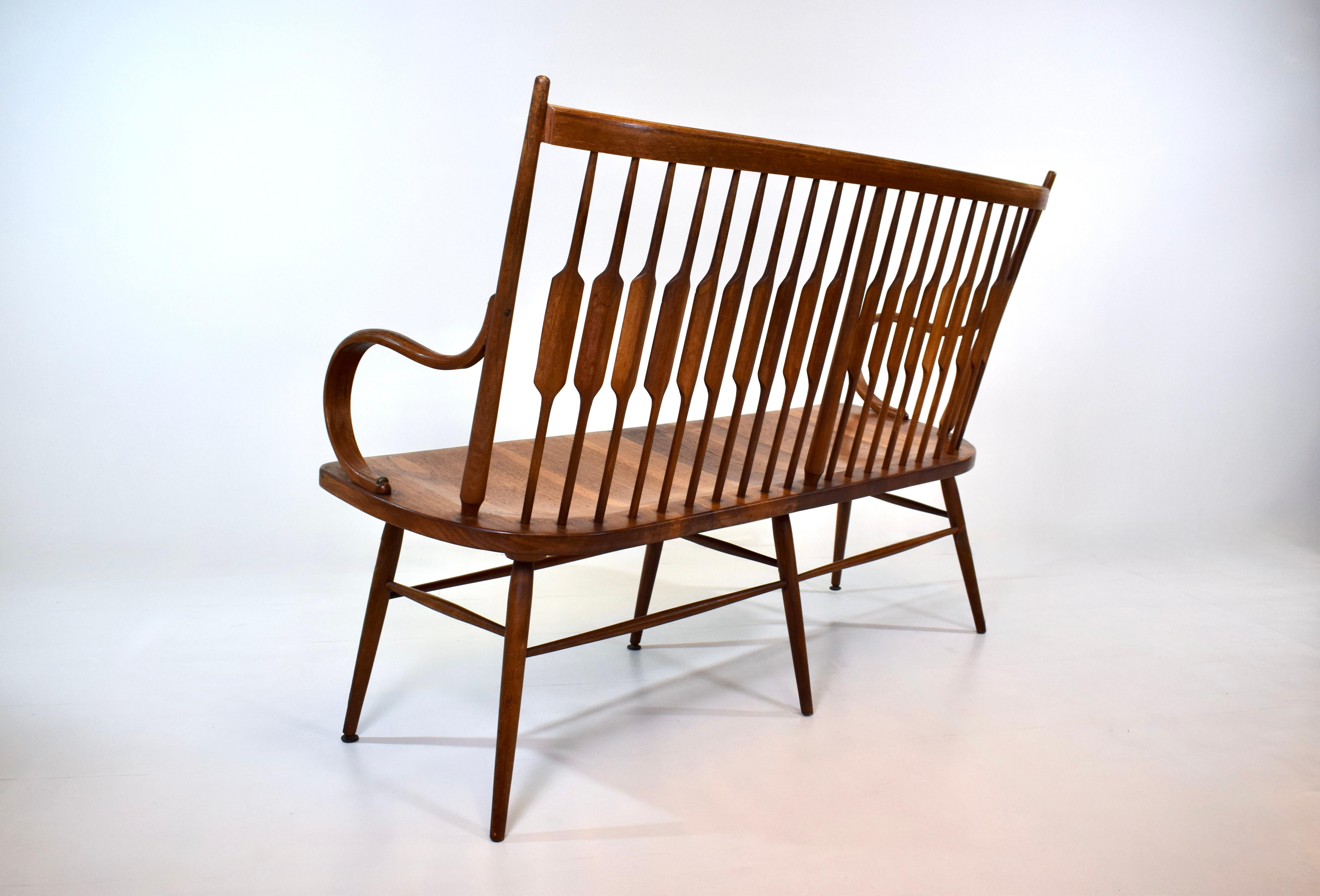 1950's Kipp Stewart for Drexel Declaration Walnut Spindle Back Bench For Sale 2