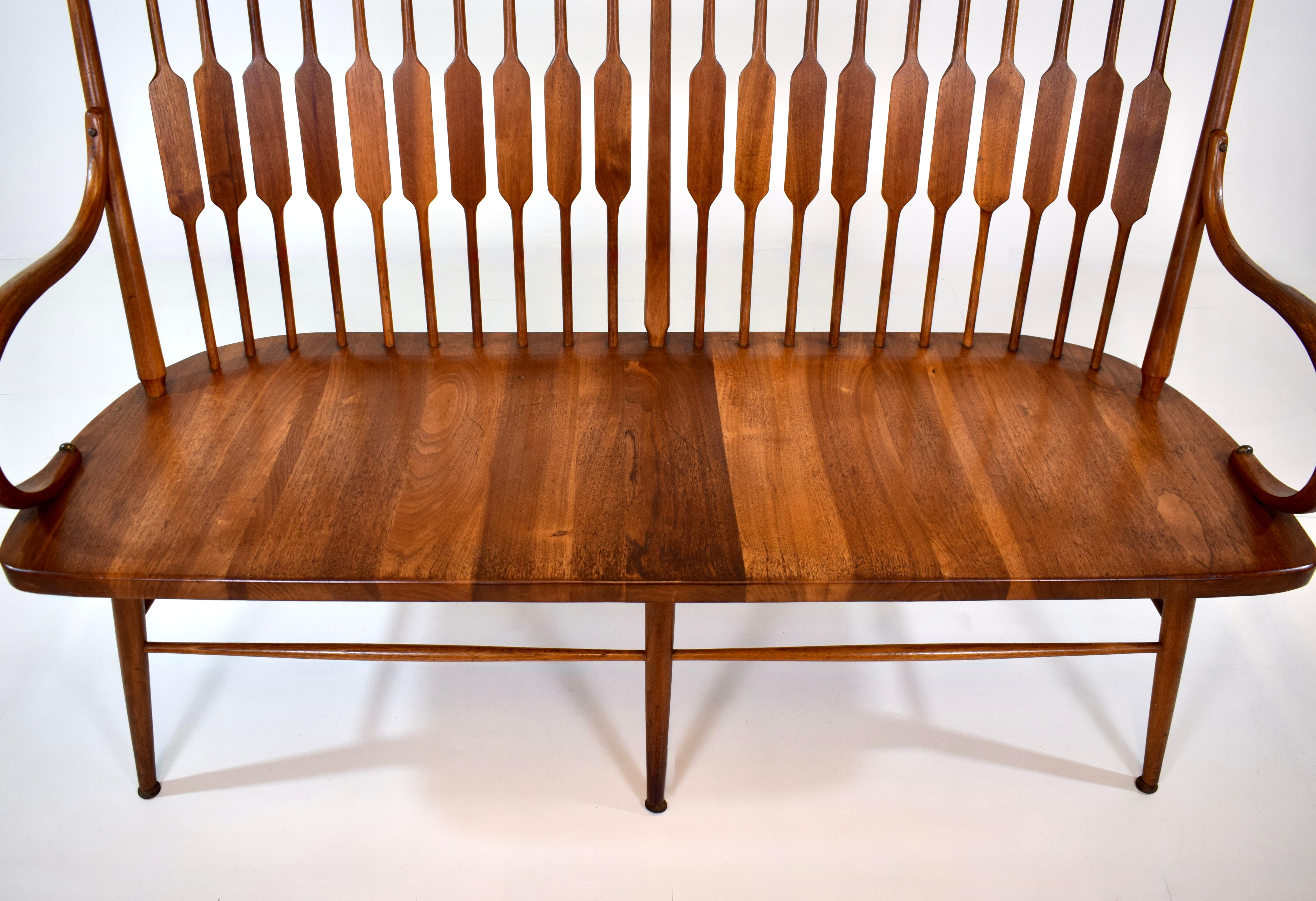 1950's Kipp Stewart for Drexel Declaration Walnut Spindle Back Bench In Good Condition For Sale In Southampton, NJ