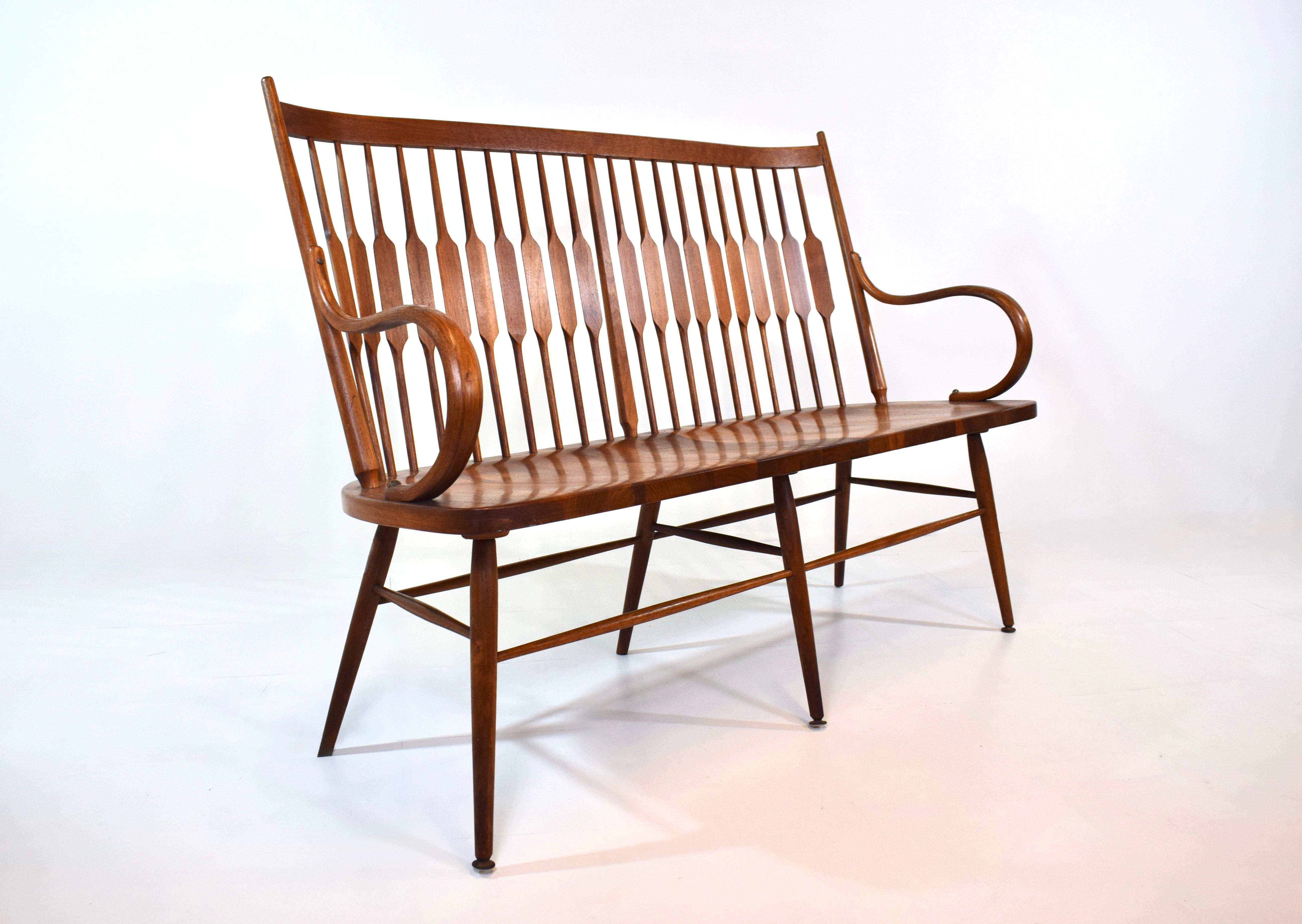Mid-20th Century 1950's Kipp Stewart for Drexel Declaration Walnut Spindle Back Bench For Sale