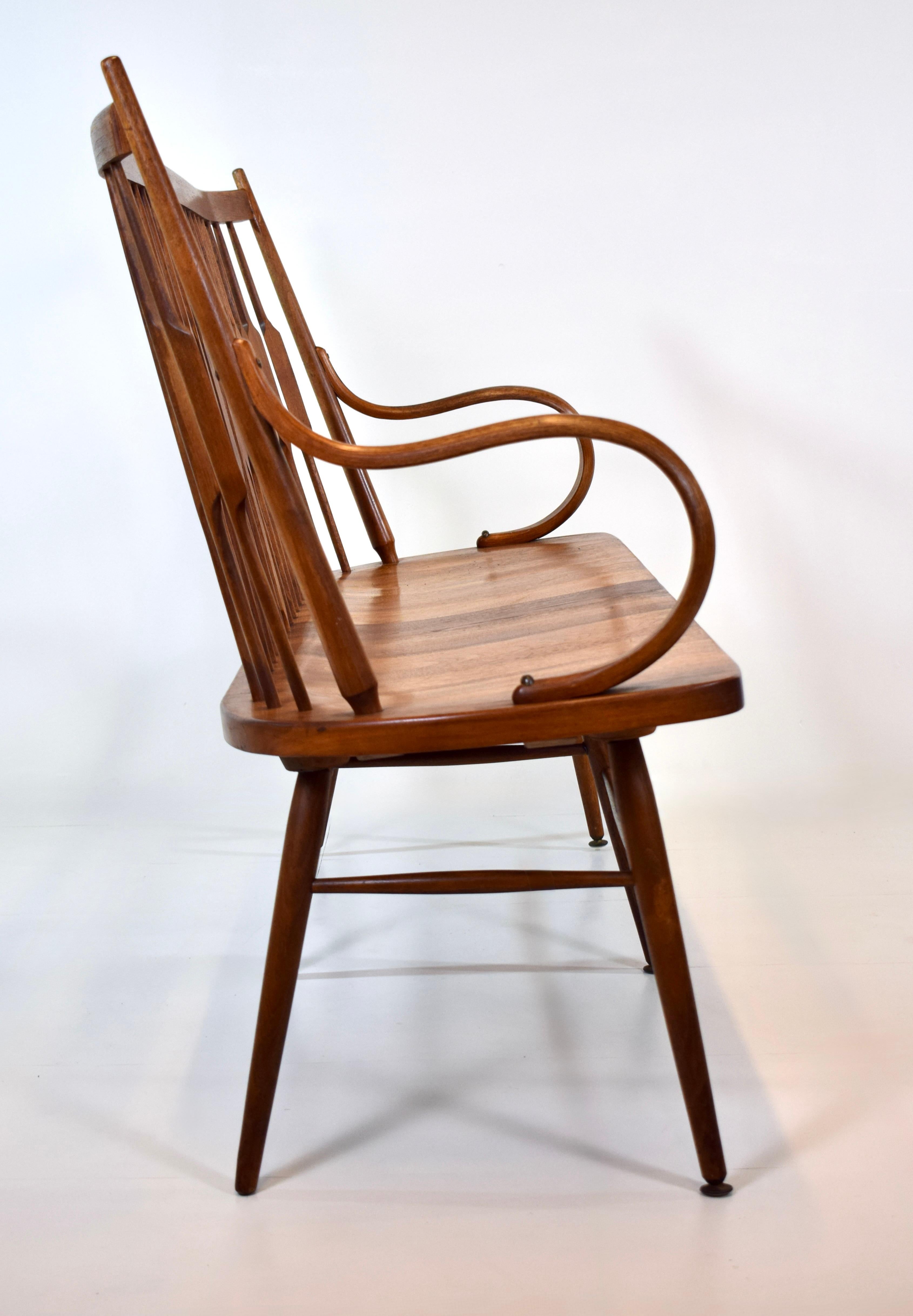 Brass 1950's Kipp Stewart for Drexel Declaration Walnut Spindle Back Bench For Sale
