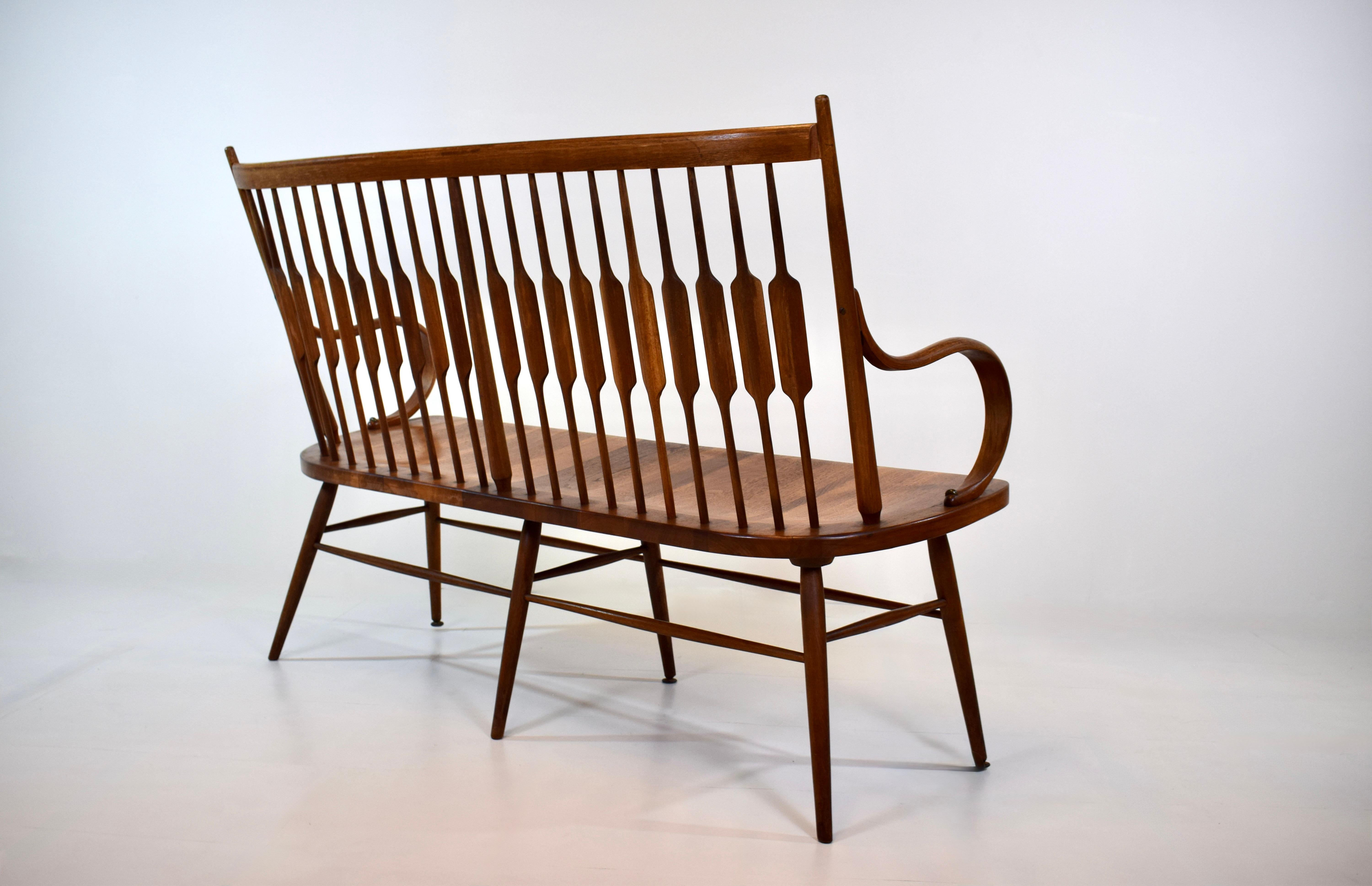 1950's Kipp Stewart for Drexel Declaration Walnut Spindle Back Bench For Sale 1