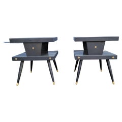Used 1950's Kitch Two Tier End Tables Black with Black Formica