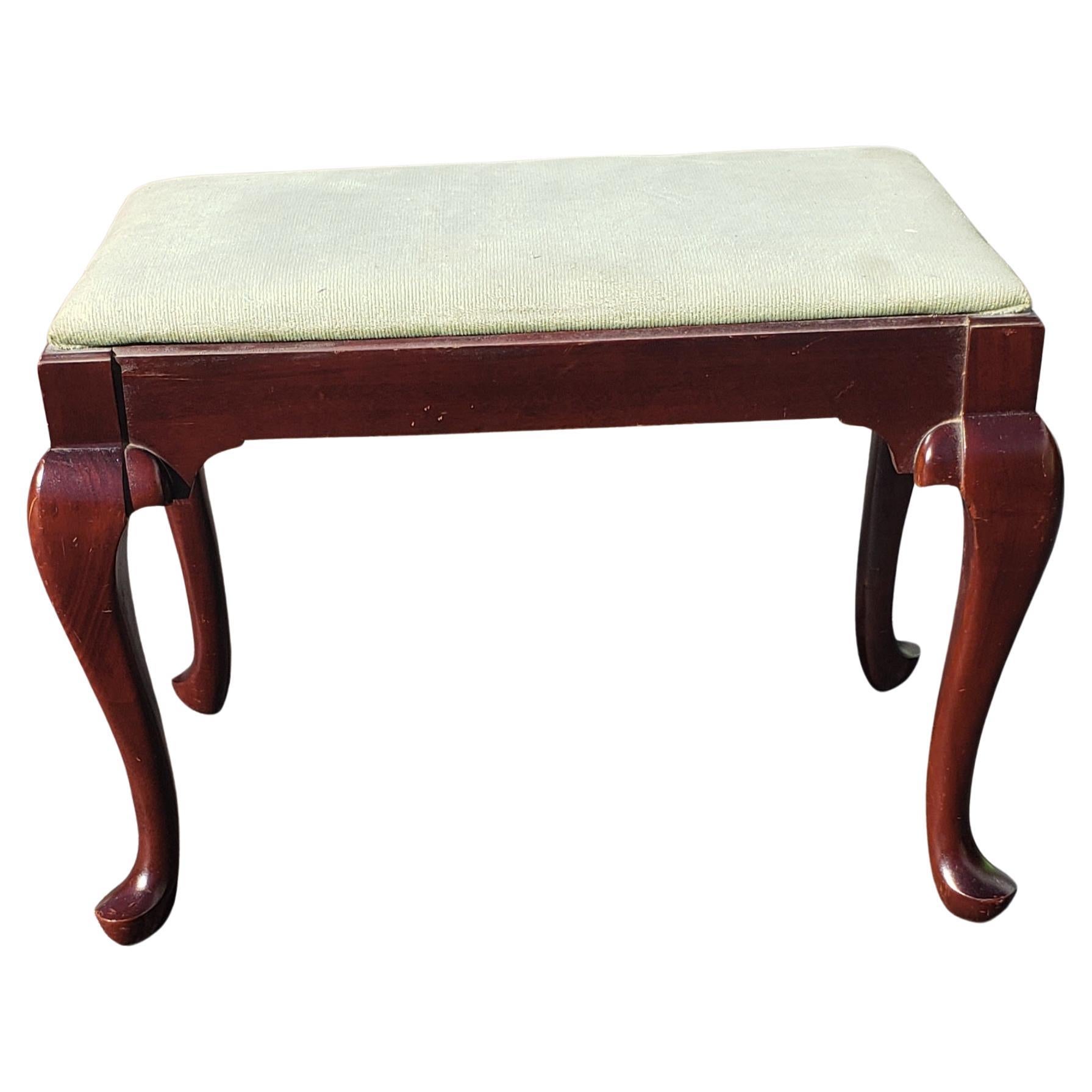 American 1950s Kling Factories Queen Anne Velvet Upholstered Bench For Sale